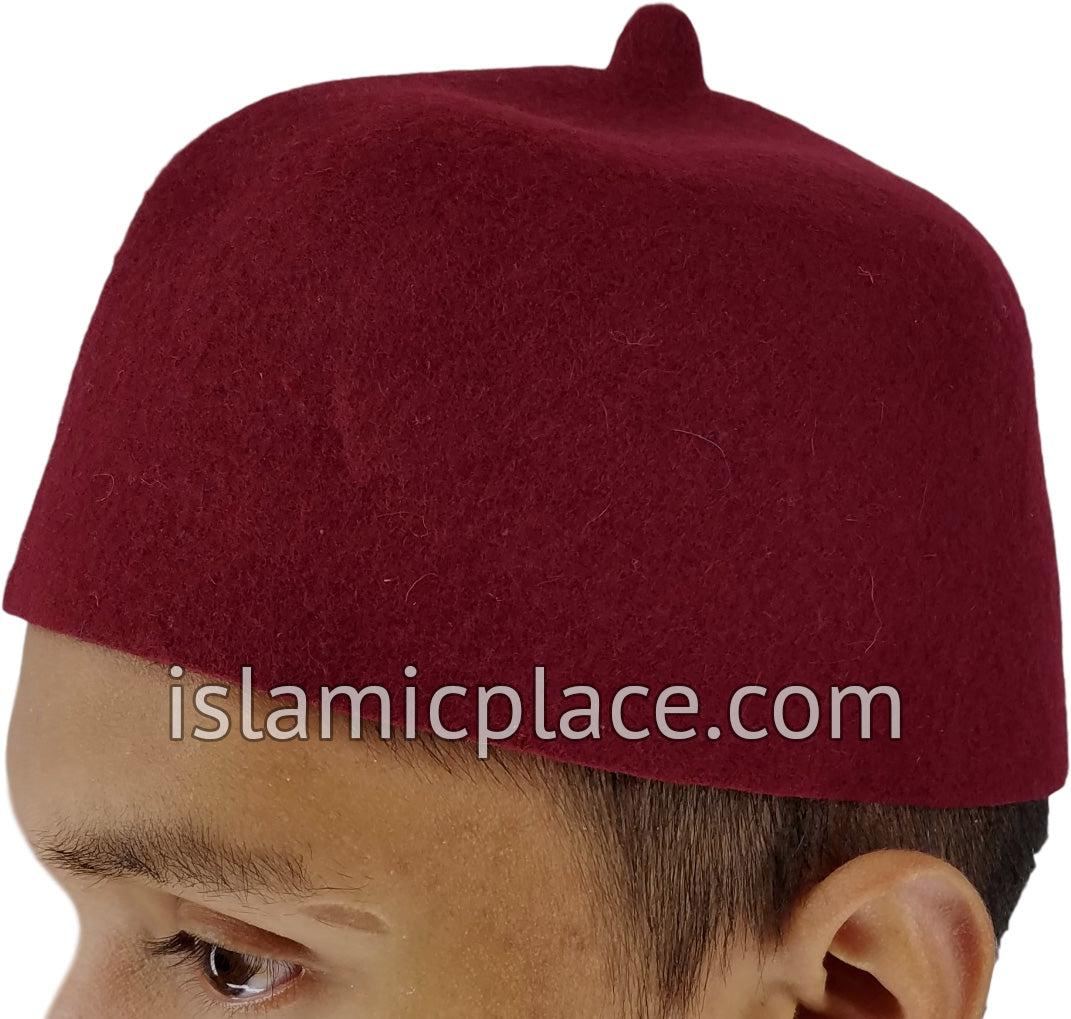 Burgundy - 100% Wool Moroccan Fez Kufi with a Felt like finish