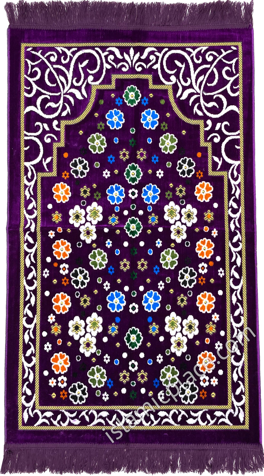 Purple Prayer Rug with Floral Paradise Mihrab