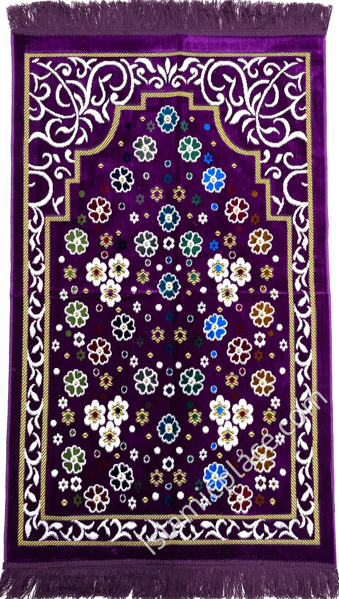 Purple Prayer Rug with Floral Paradise Mihrab