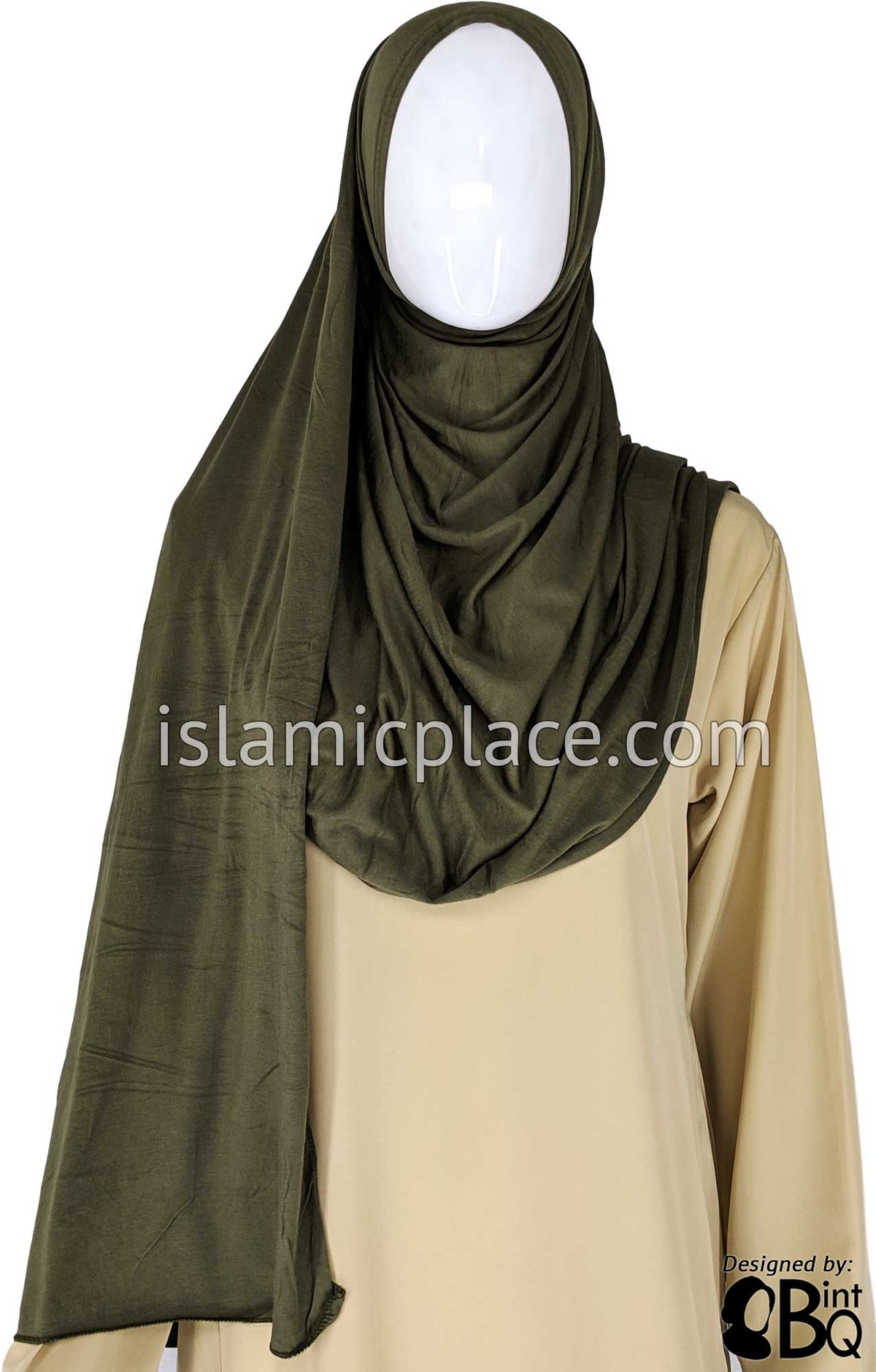 Olive Green Plain - Jamila Jersey Shayla Long Rectangle Hijab 30&quot;x70&quot;