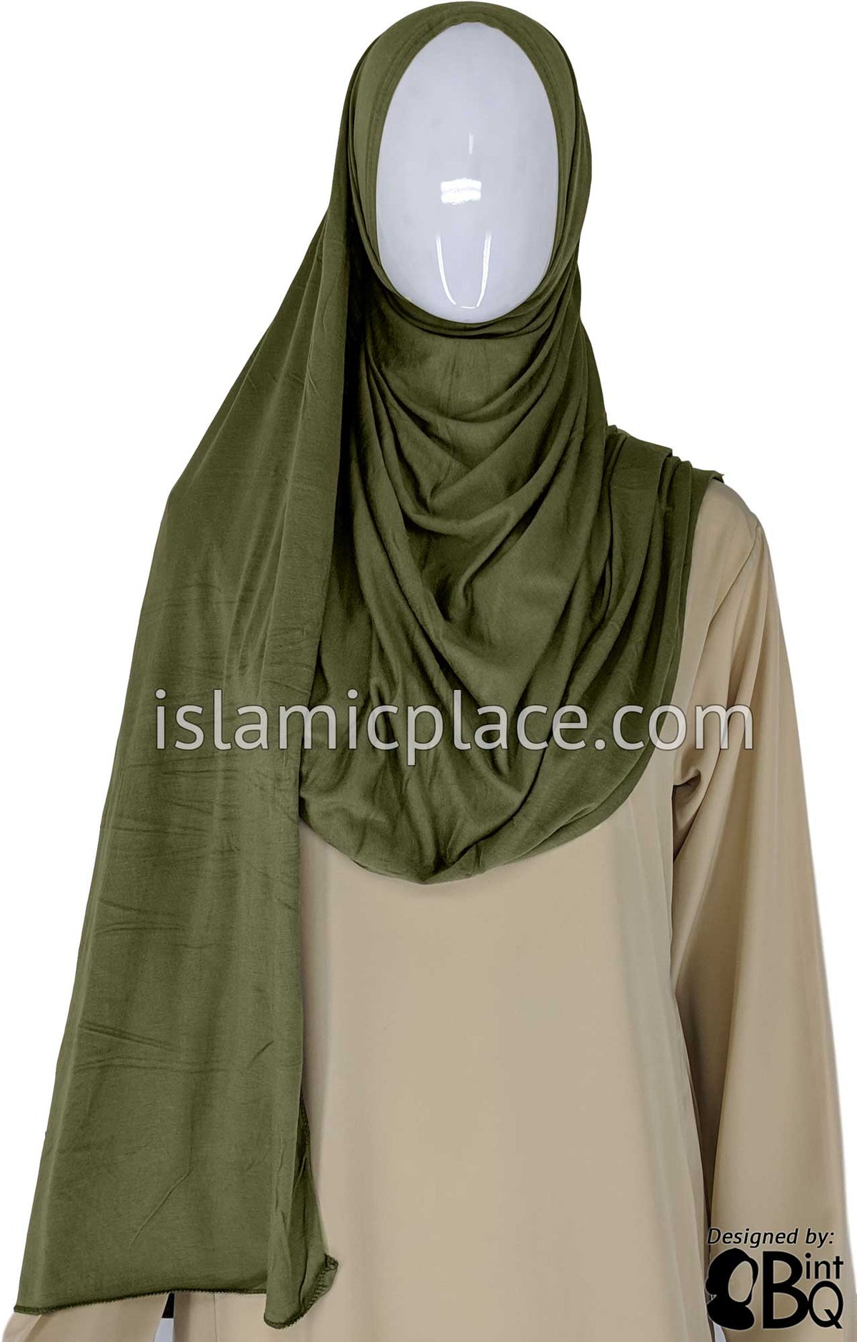 Camouflage Green Plain - Jamila Jersey Shayla Long Rectangle Hijab 30&quot;x70&quot;