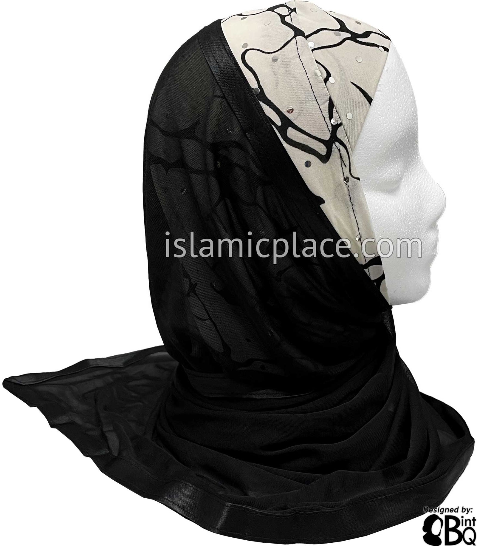 Black and White Crackle with Black Wrap - Kuwaiti Scarf