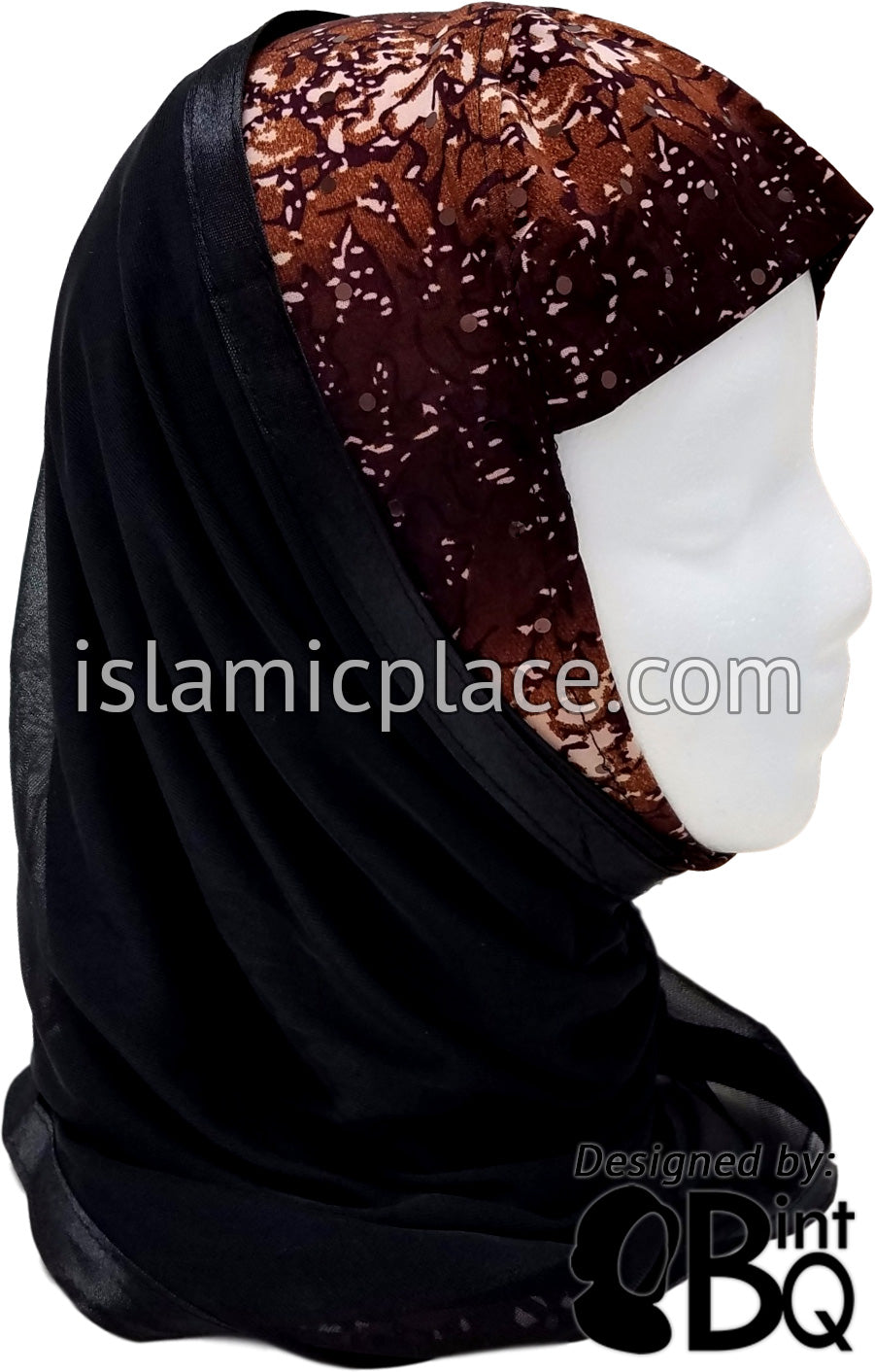 Dark Brown, Light Brown, and Khaki Earthly Crackle Design on Black Wrap - Kuwaiti Scarf