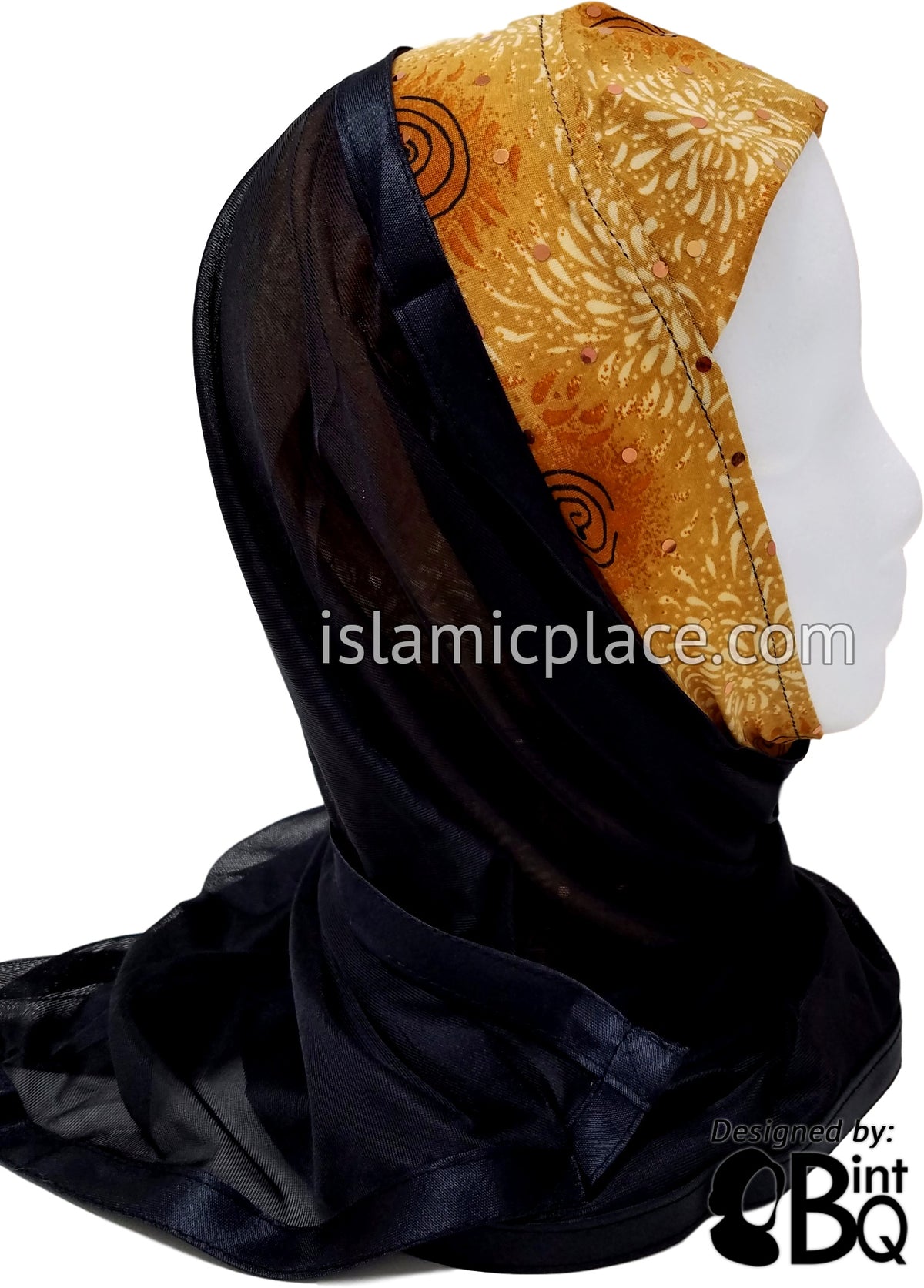 Black Swirls on Cinnamon Mounds and Cream Teardrops with Black Wrap - Kuwaiti Scarf