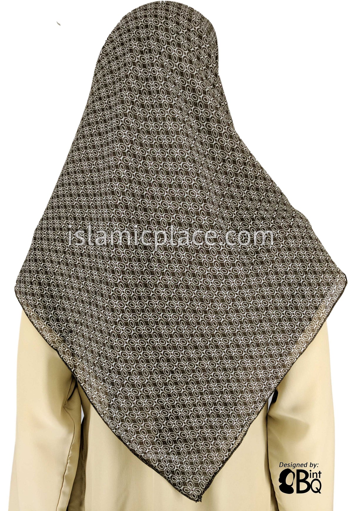 White Connected Circles on Bark Brown - 45&quot; Square Printed Khimar