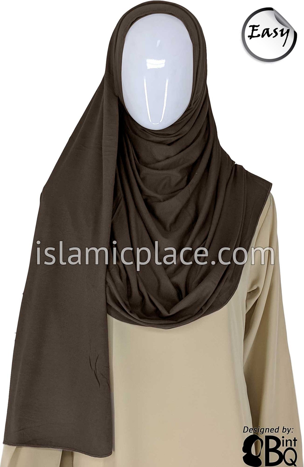 Dark Brown Plain - Easy Aisha Jersey Shayla Long Rectangle Hijab 30&quot;x70&quot;