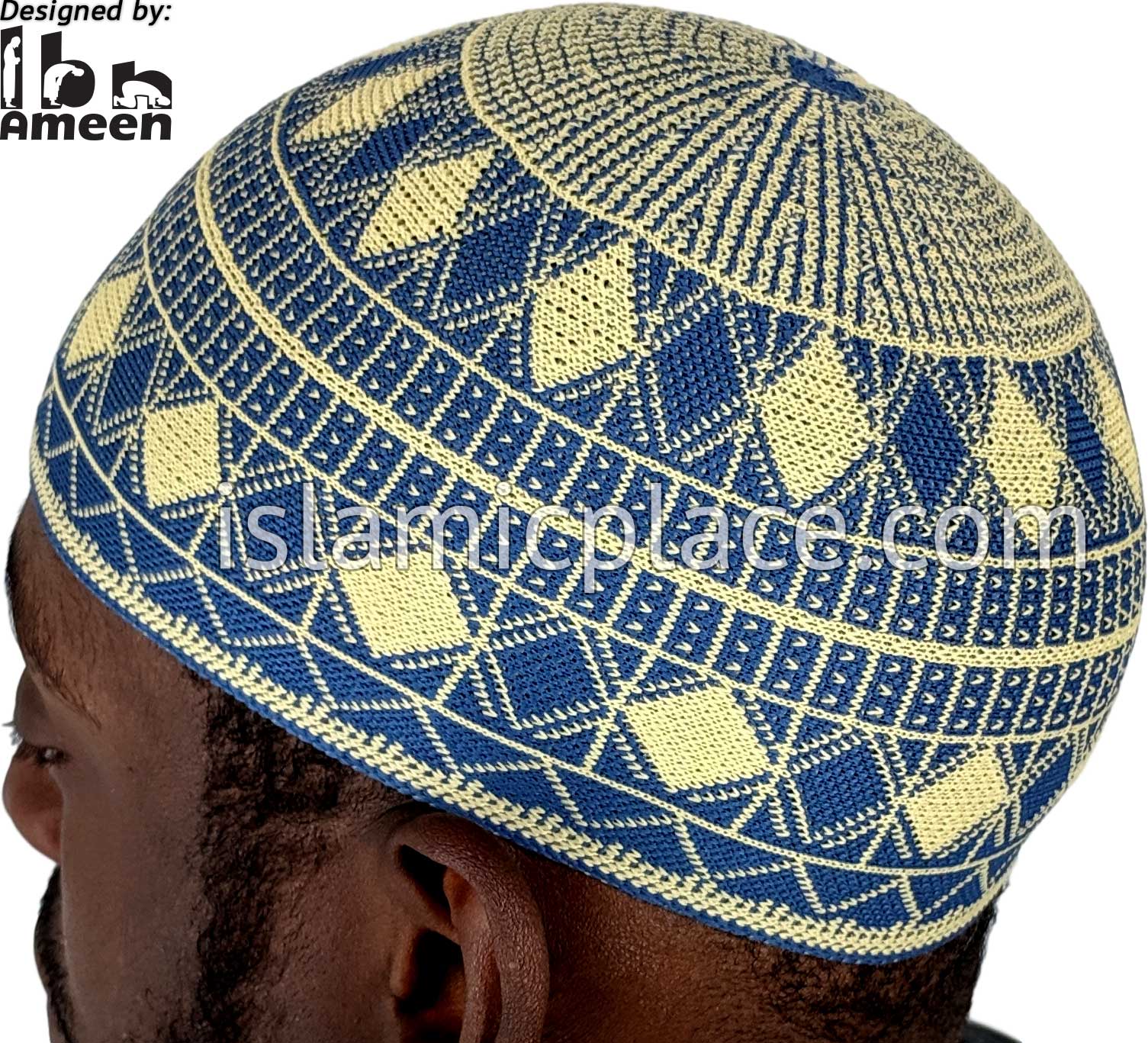 Denim Blue and Khaki - Traditional Cotton Knitted Saud Designer Kufi