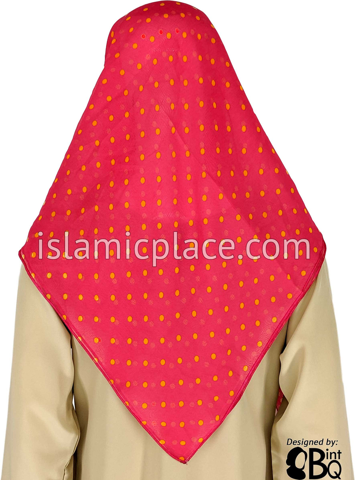 Gold Polka Dots on Passion Fruit - 45&quot; Square Printed Khimar