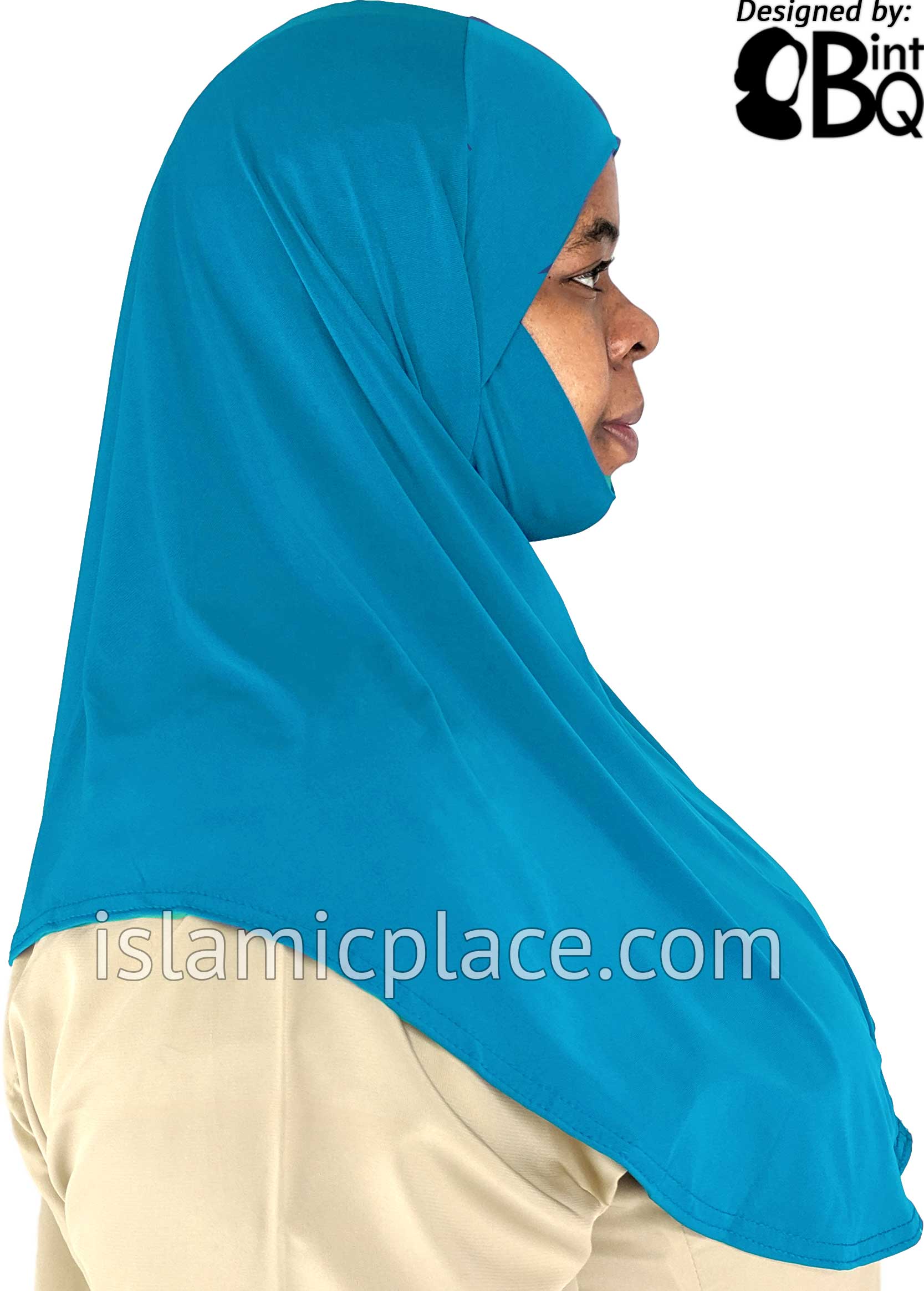 Teal - Plain Teen to Adult (Large) Hijab Al-Amira with Built-in Niqab