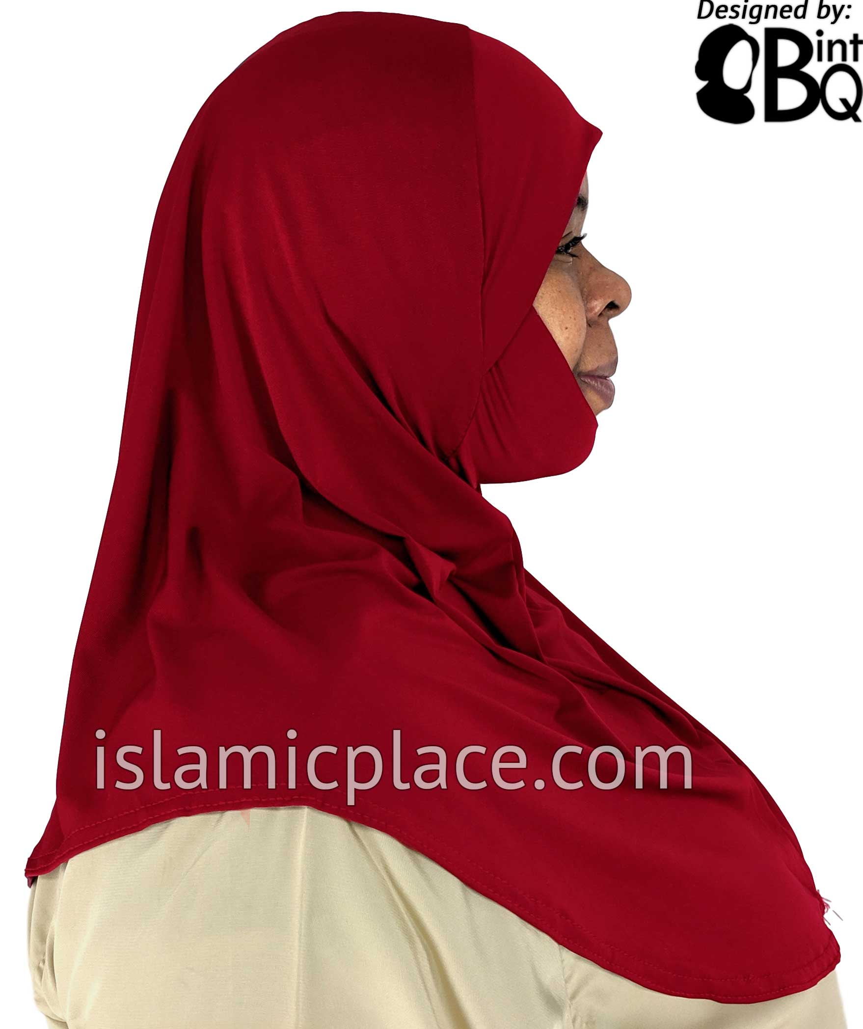 Burgundy - Plain Teen to Adult (Large) Hijab Al-Amira with Built-in Niqab