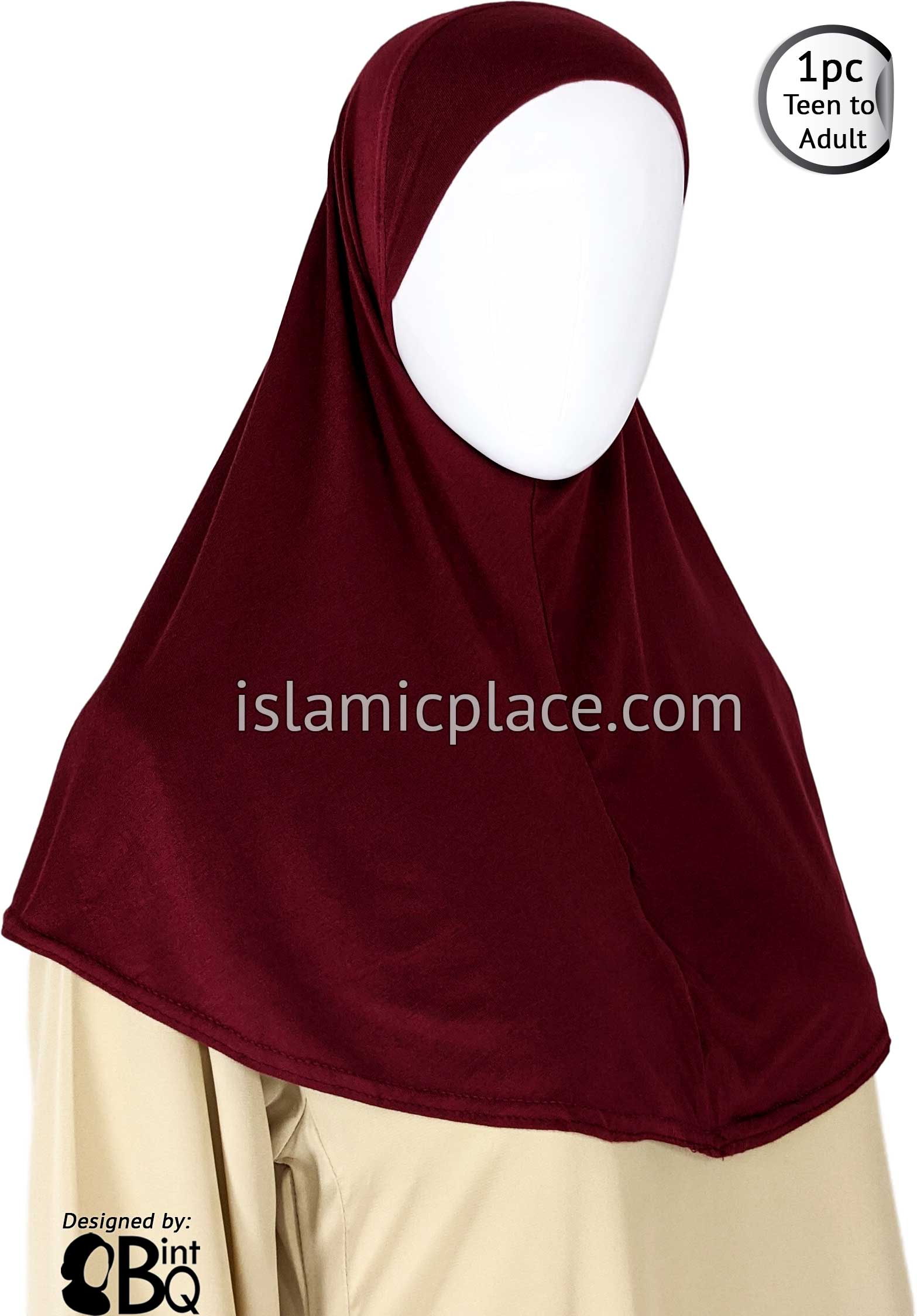 Burgundy - Plain Teen to Adult (Large) Hijab Al-Amira (1-piece style)