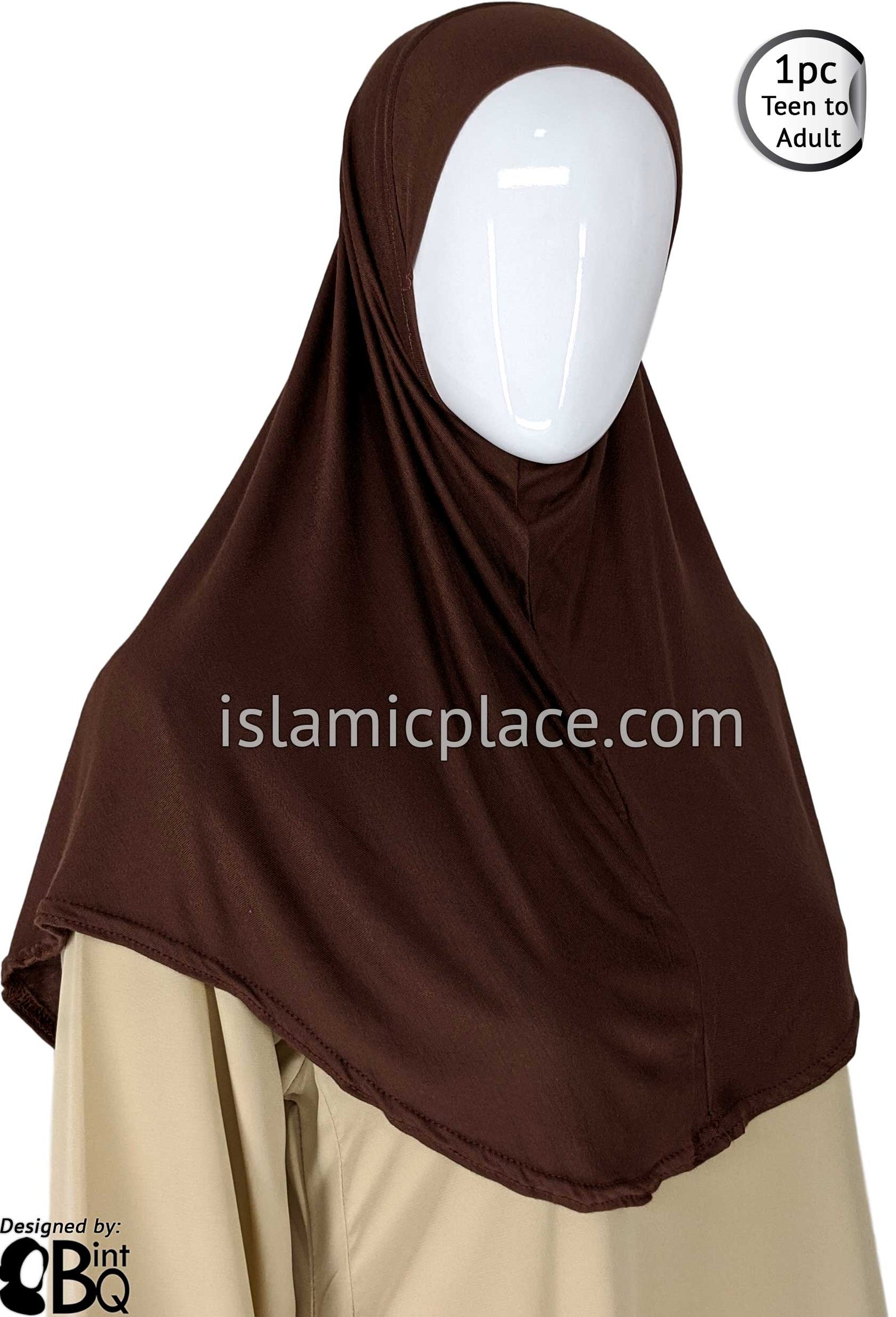 Brown - Plain Teen to Adult (Large) Hijab Al-Amira (1-piece style)