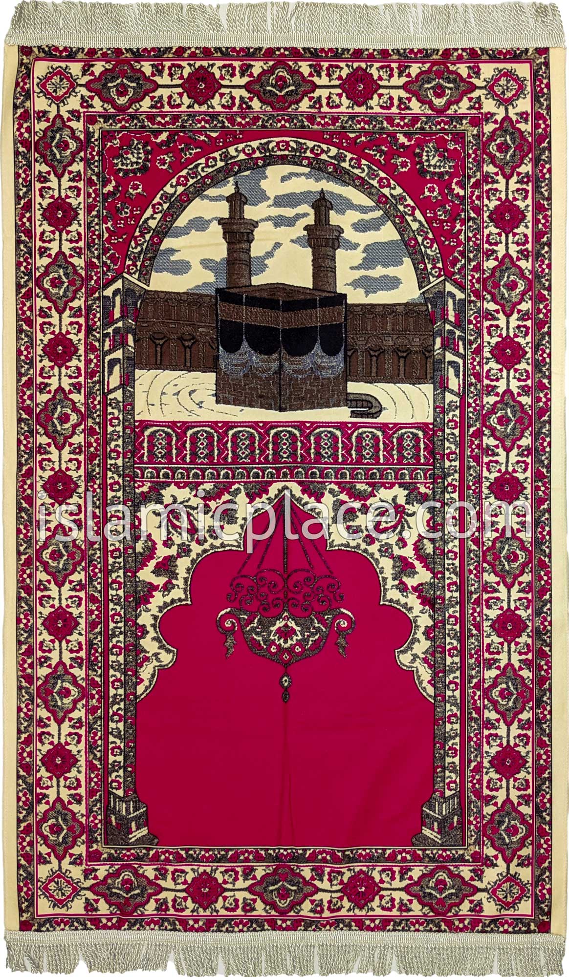 Red - Kaba Design Prayer Rug with Matching Zipper Carrying Bag