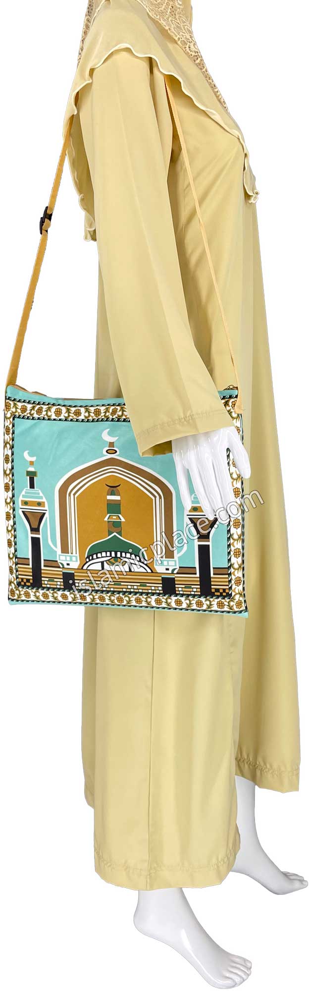 Turquoise - Contemporary Masjid Design Prayer Rug with Matching Zipper Carrying Bag