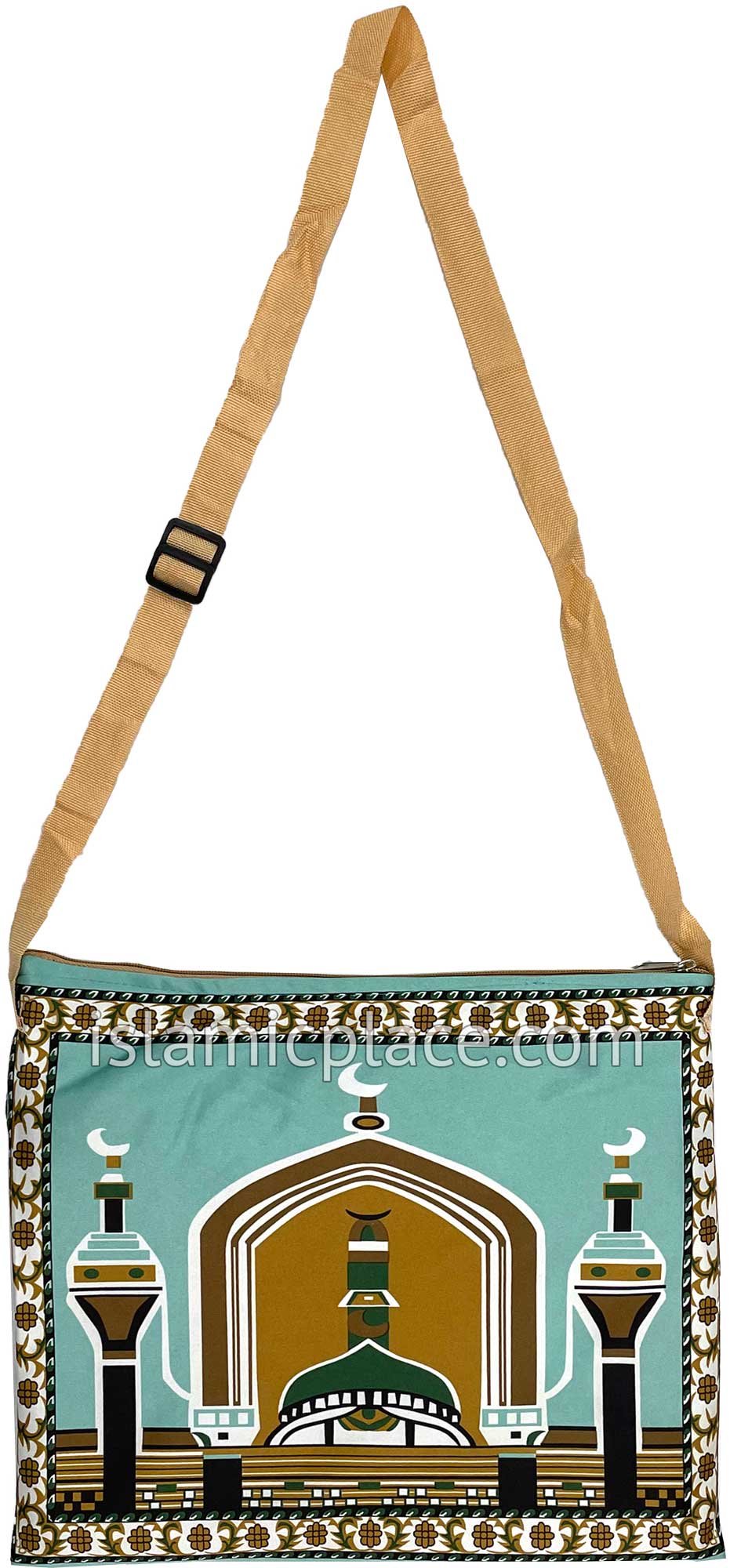 Turquoise - Contemporary Masjid Design Prayer Rug with Matching Zipper Carrying Bag