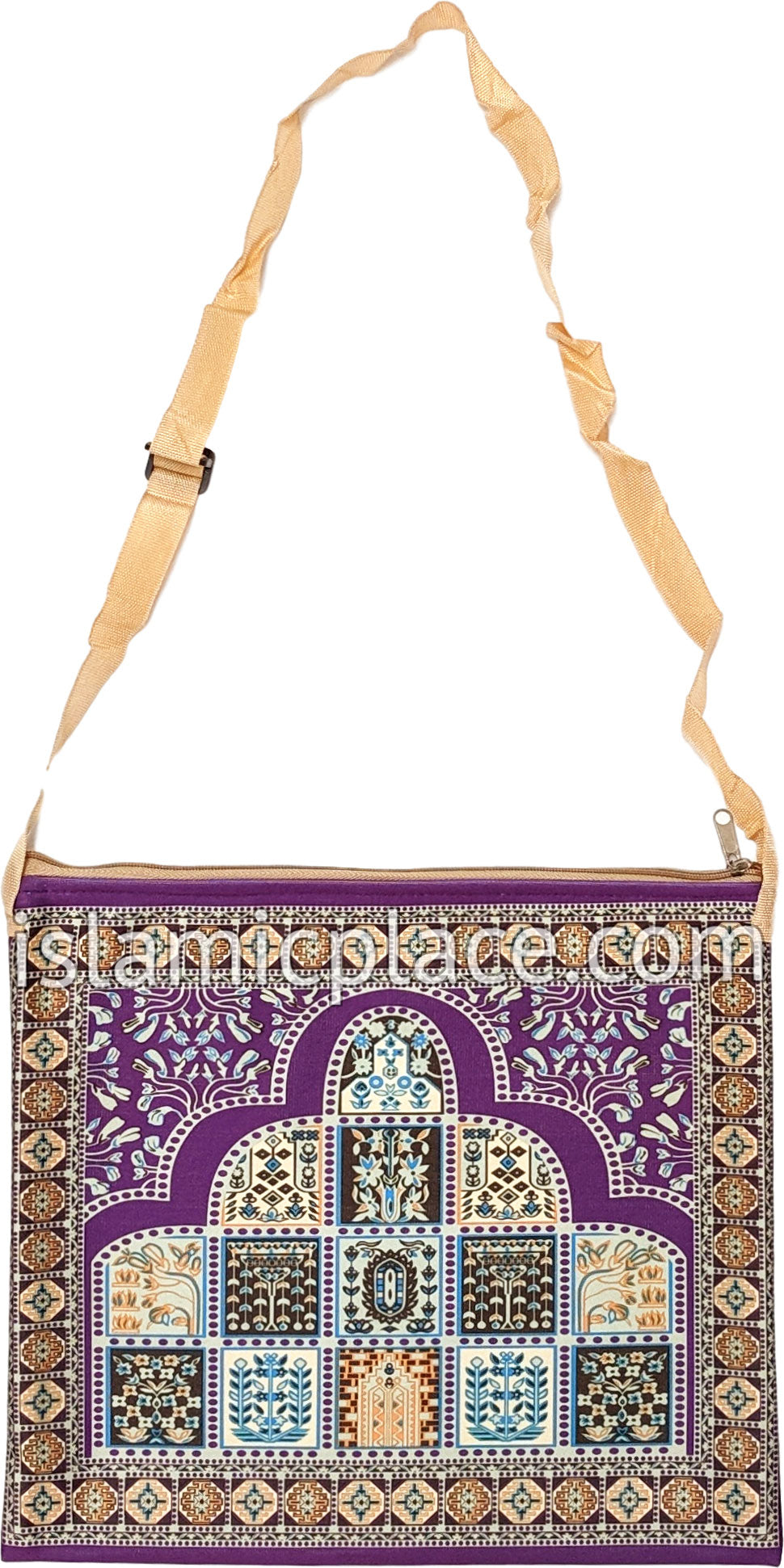 Purple - Tile Mihrab Design Prayer Rug with Matching Zipper Carrying Bag