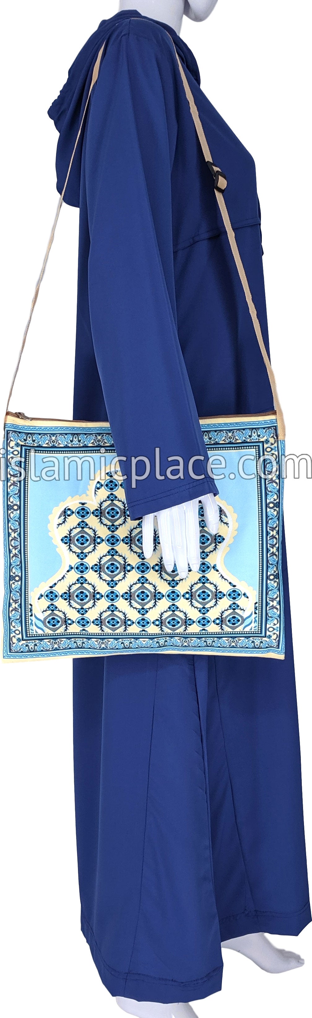 Sky Blue - Moroccan Mihrab Design Prayer Rug with Matching Zipper Carrying Bag