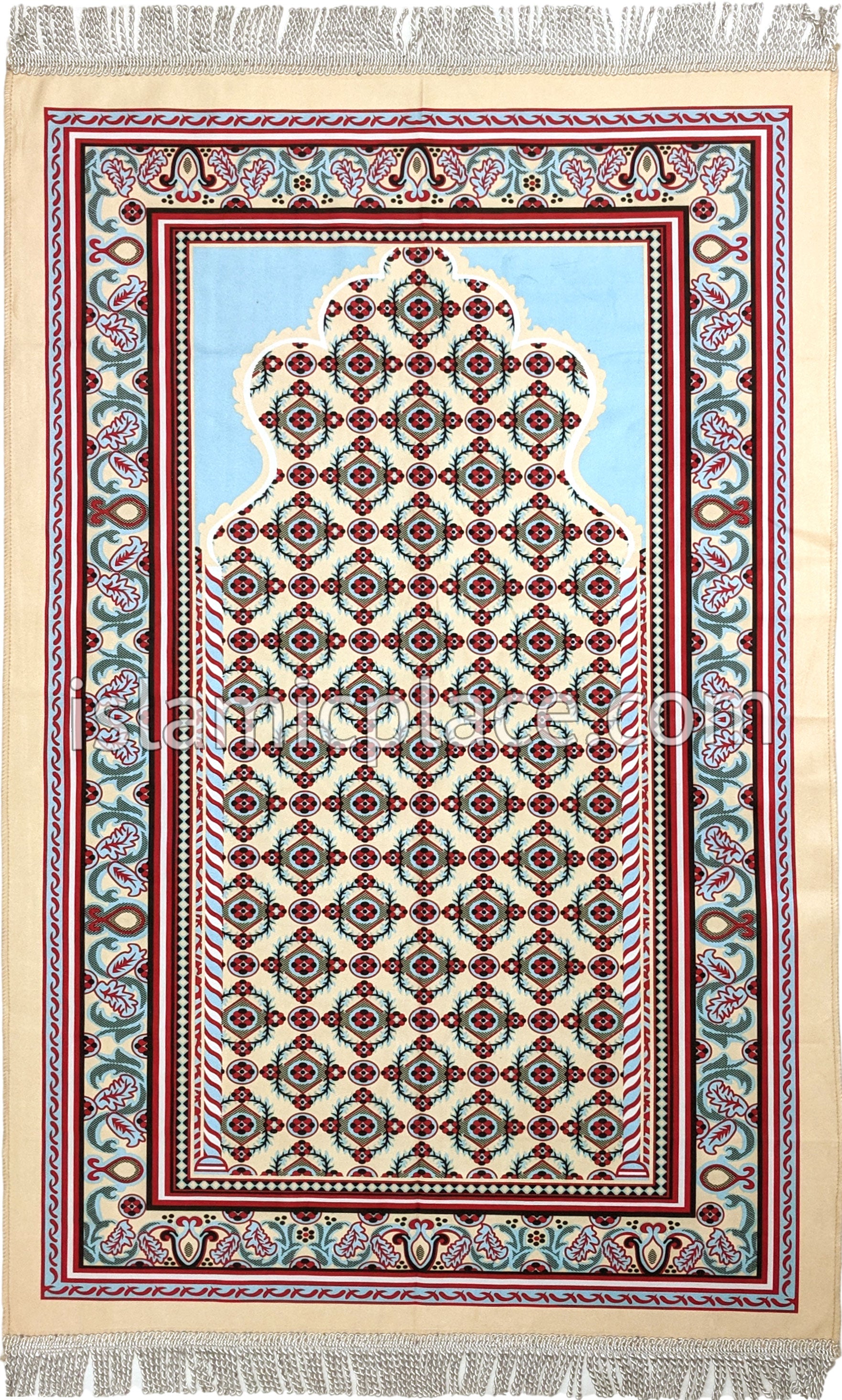 Red - Moroccan Mihrab Design Prayer Rug with Matching Zipper Carrying Bag