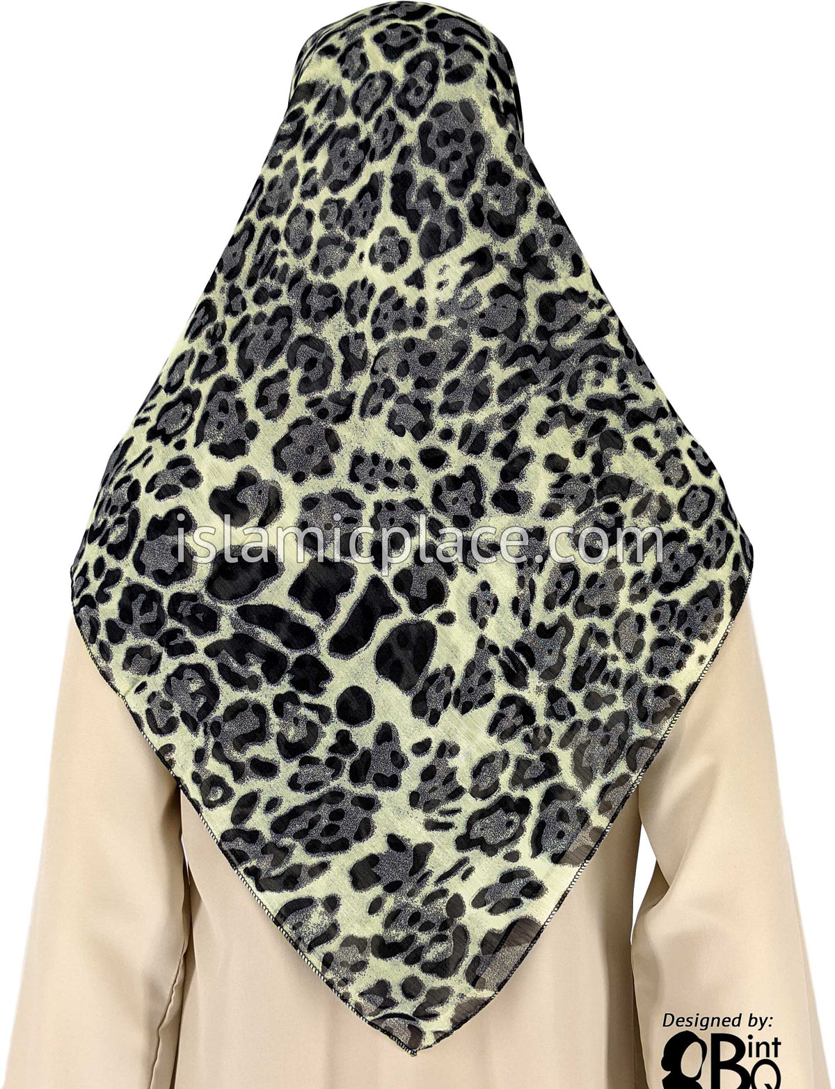 Black Wild Cat Print on Beige - 45&quot; Square Printed Khimar