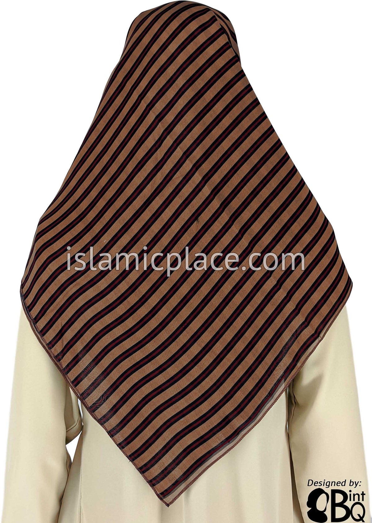 Black And Red Lines on Brown Background - 45&quot; Square Printed Khimar