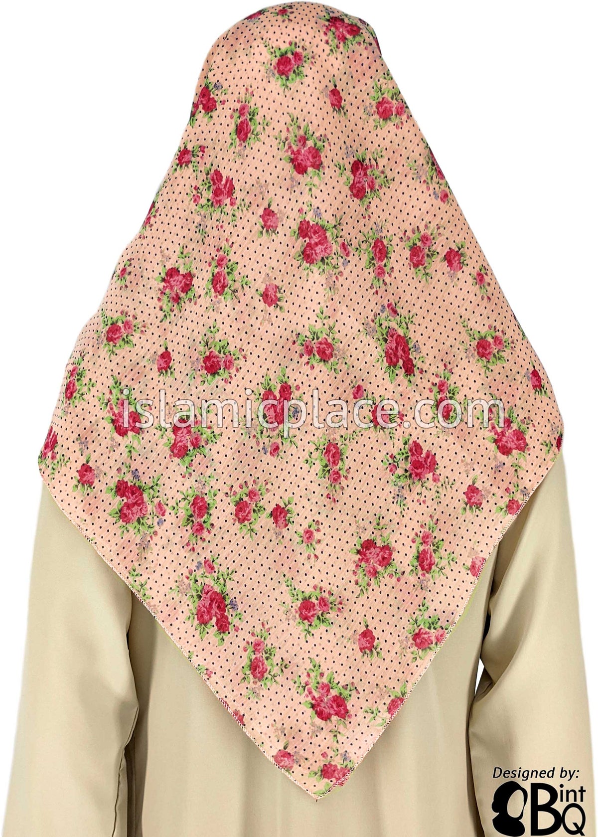 Red Rose Bunches On Salmon - 45&quot; Square Printed Khimar