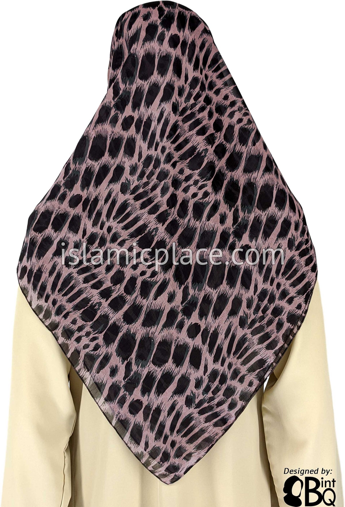 Black And Gray Animal Design Print On Light Plum - 45&quot; Square Printed Khimar