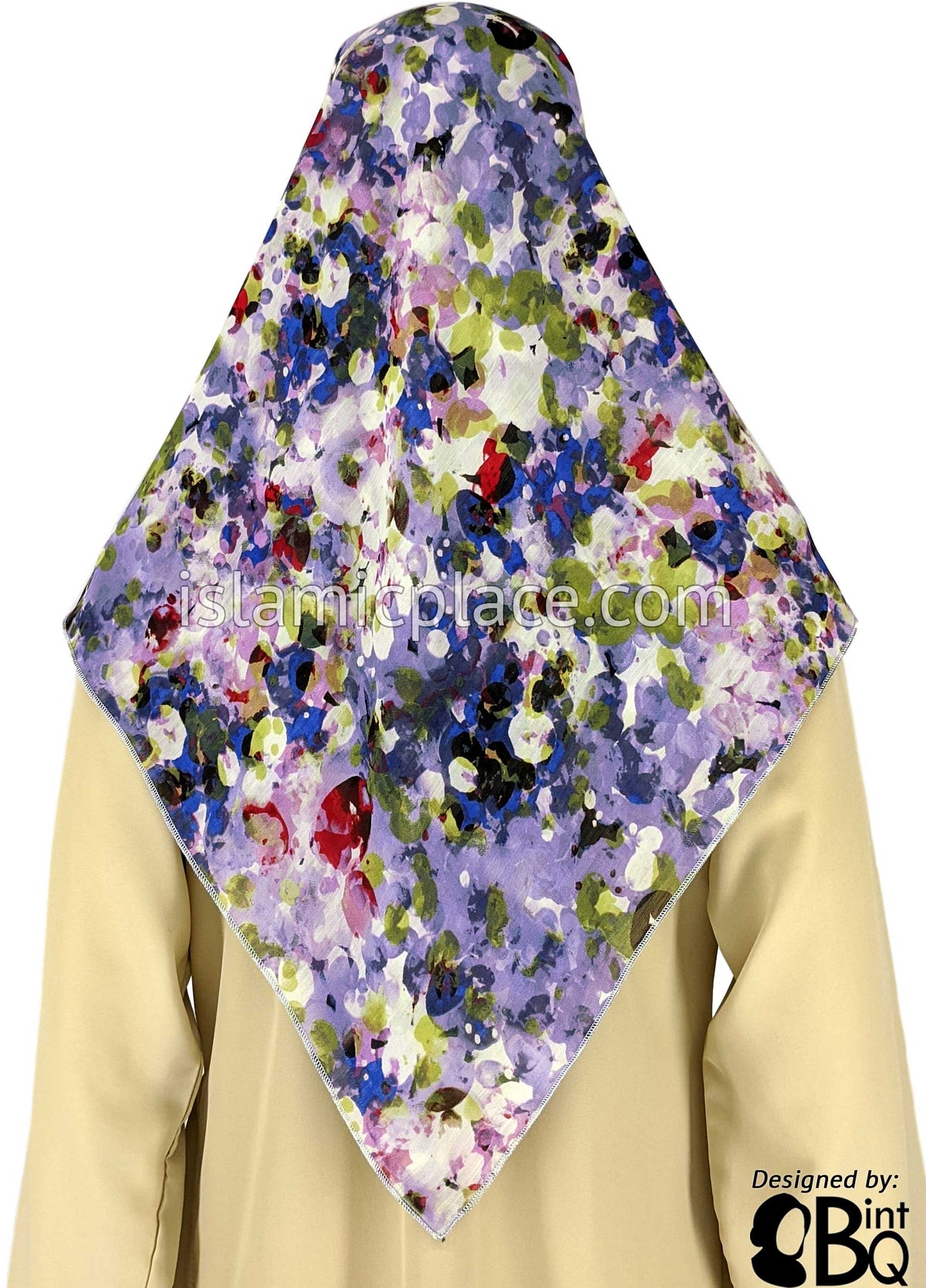 Purple, Blue, Olive, White, Red Air Bubble Inspired Design - 45&quot; Square Printed Khimar