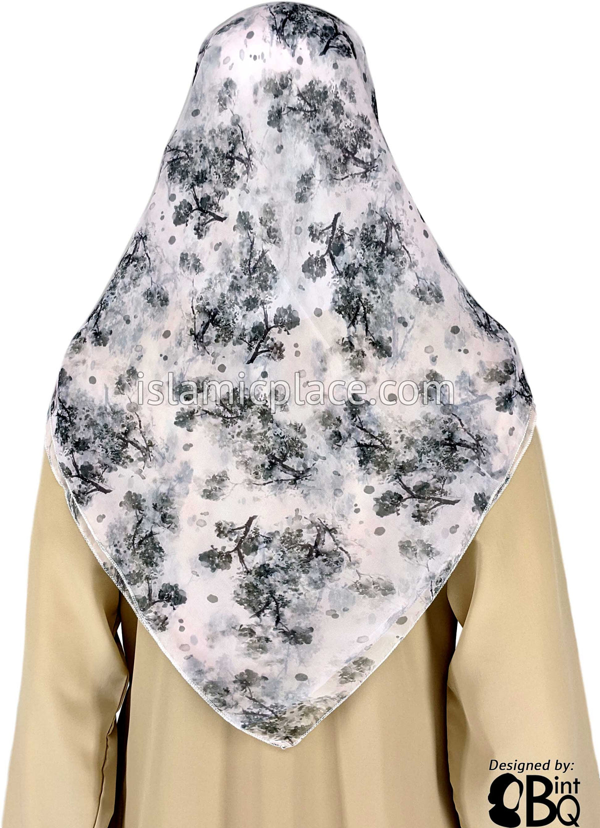 Black Cherry Blossom Tree Stems On White - 45&quot; Square Printed Khimar