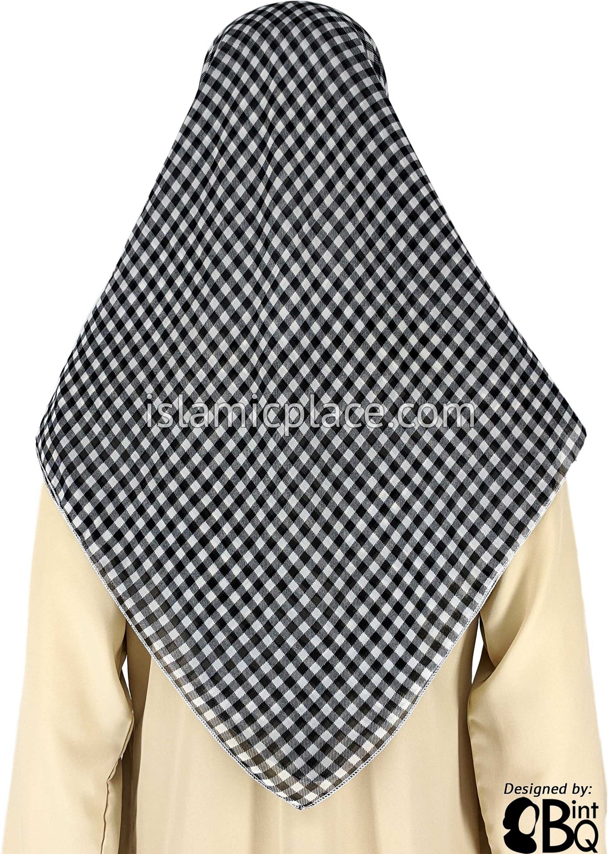 Black And White Small Plaid Design - 45&quot; Square Printed Khimar