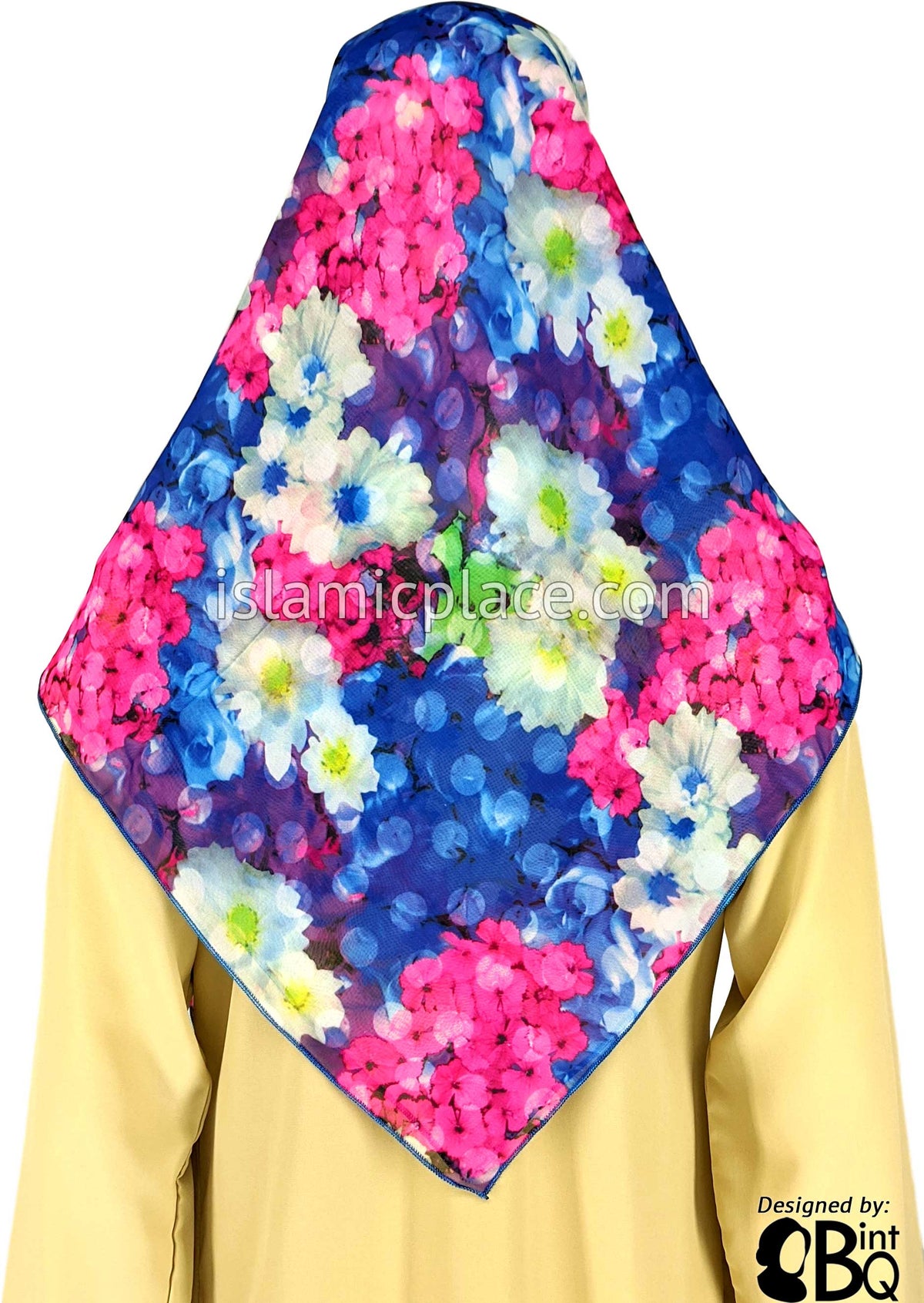 Fuchsia, Blue, Purple, Green And White Bouquet - 45&quot; Square Printed Khimar