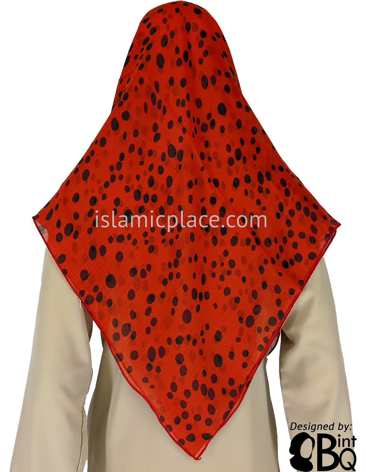 Crimson Red with Black Spots Inspired by Cheetah Print - 45&quot; Square Printed Khimar