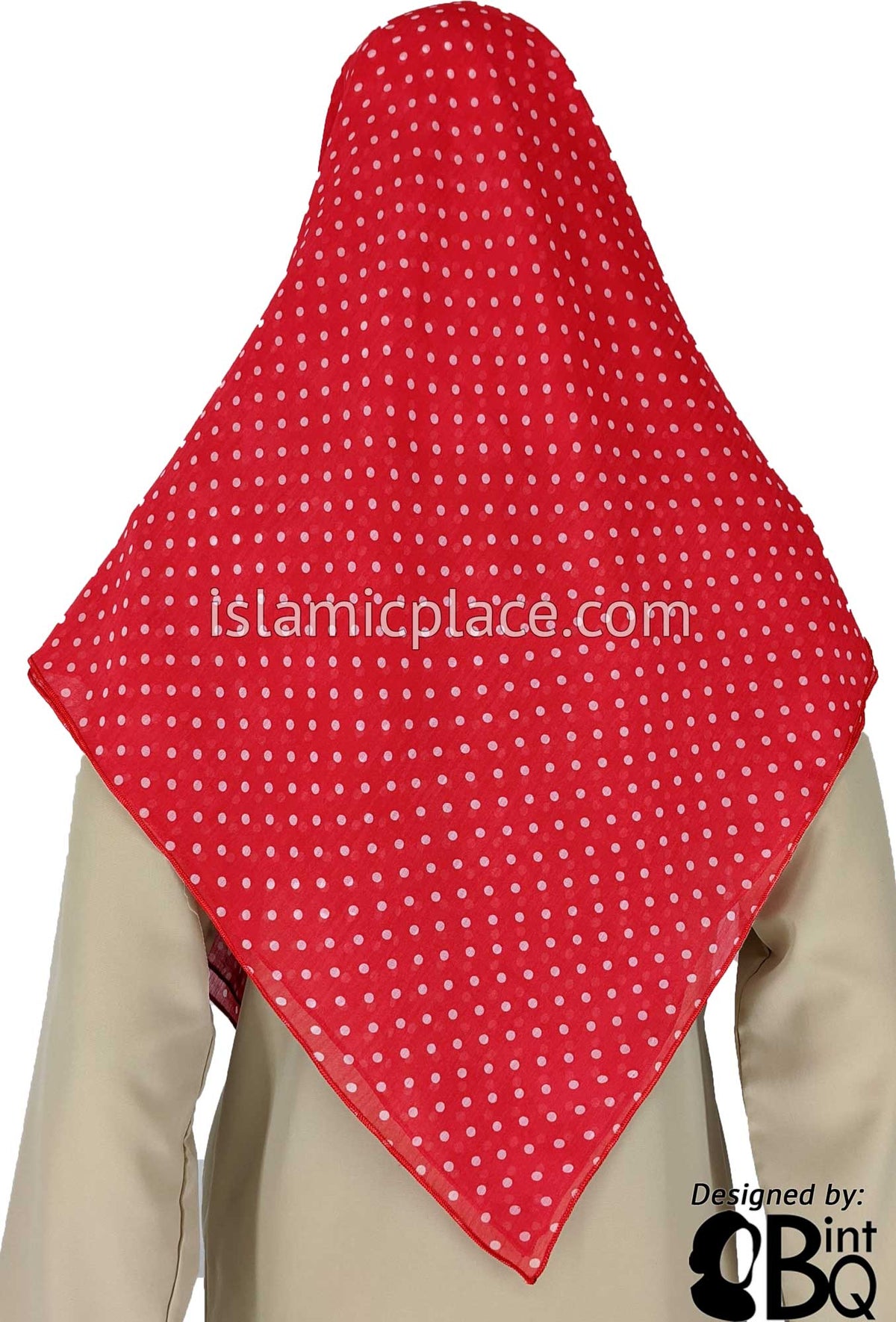 Blush Berry Pink with Small White Polka Dots - 45&quot; Square Printed Khimar