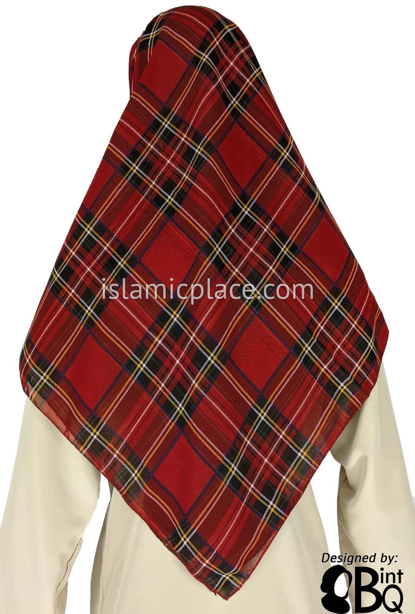 Burgundy, Black, Yellow and White Plaid - 45" Square Printed Khimar