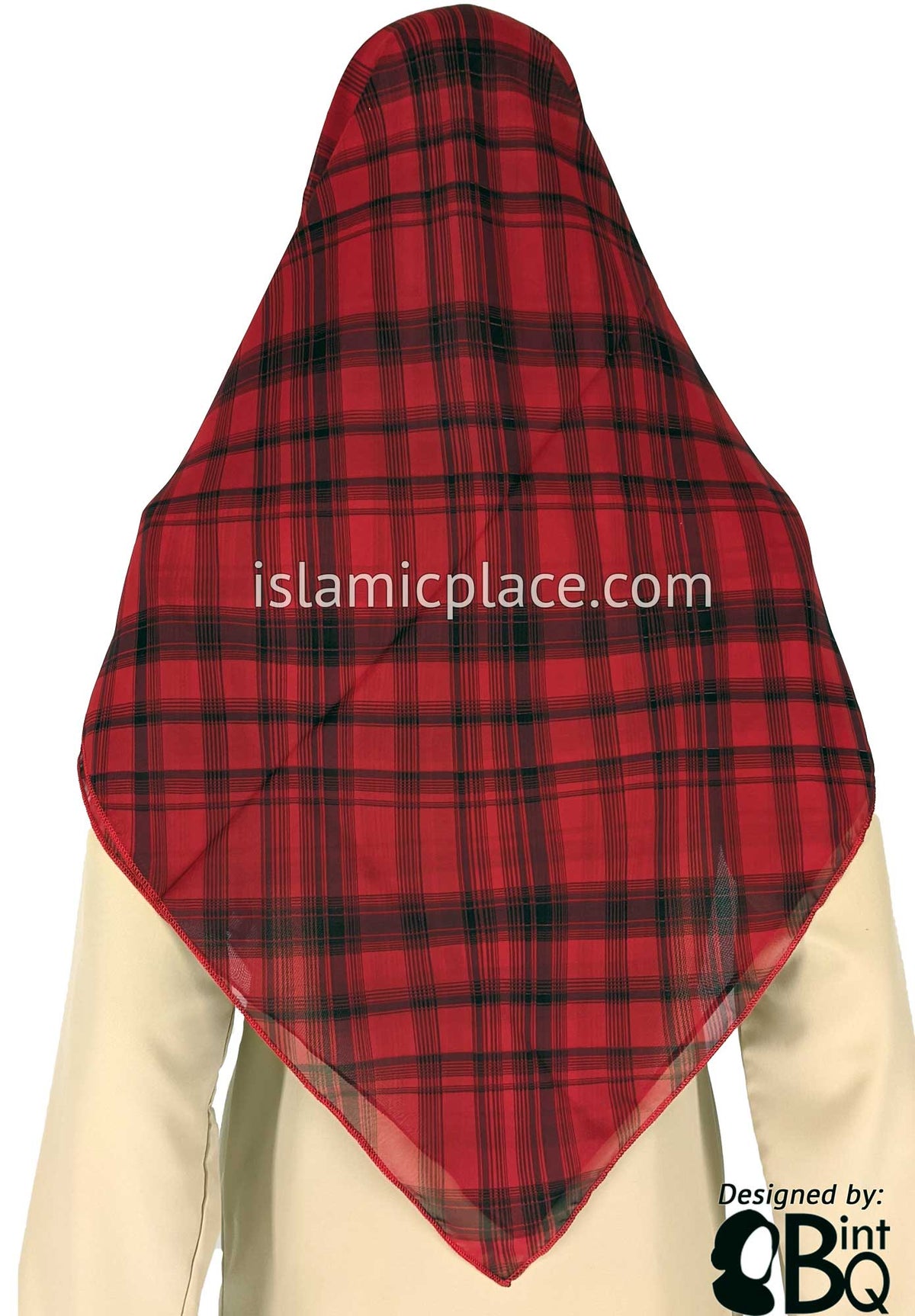 Crimson Red and Black Plaid - 45&quot; Square Printed Khimar