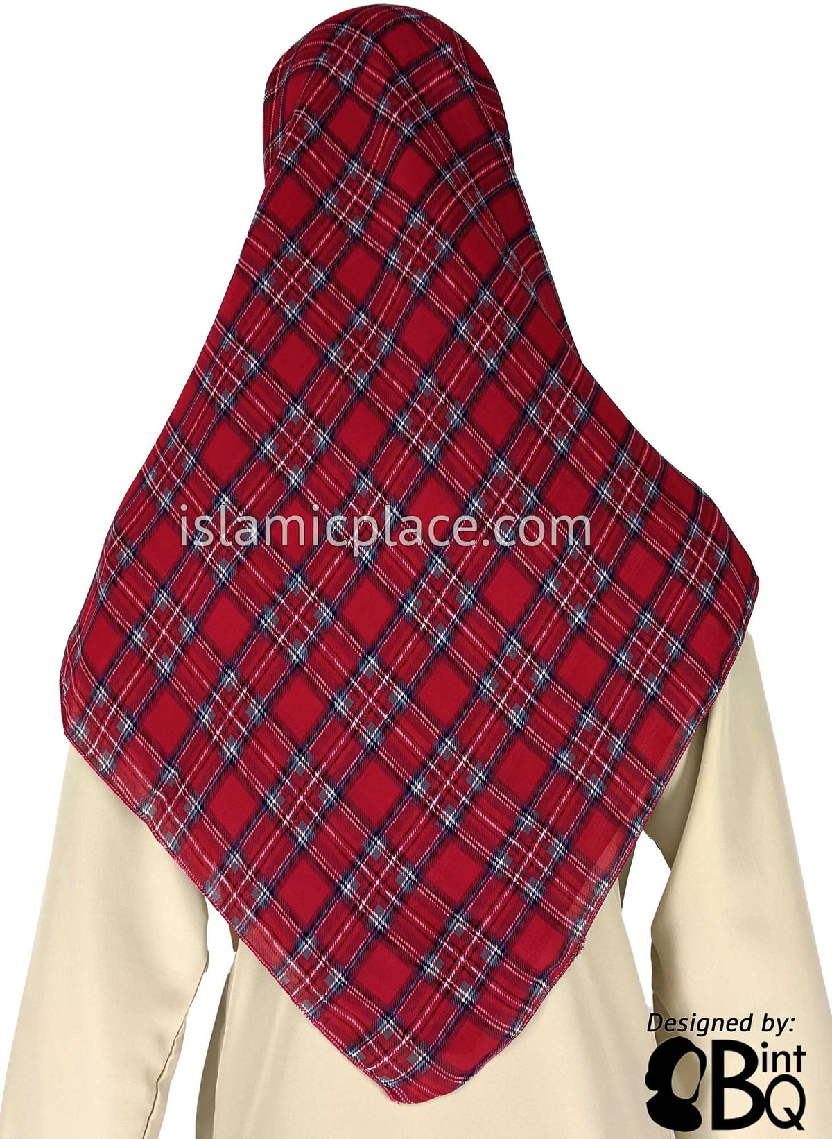 Burgundy, Blue, Gray, and White Plaid - 45&quot; Square Printed Khimar