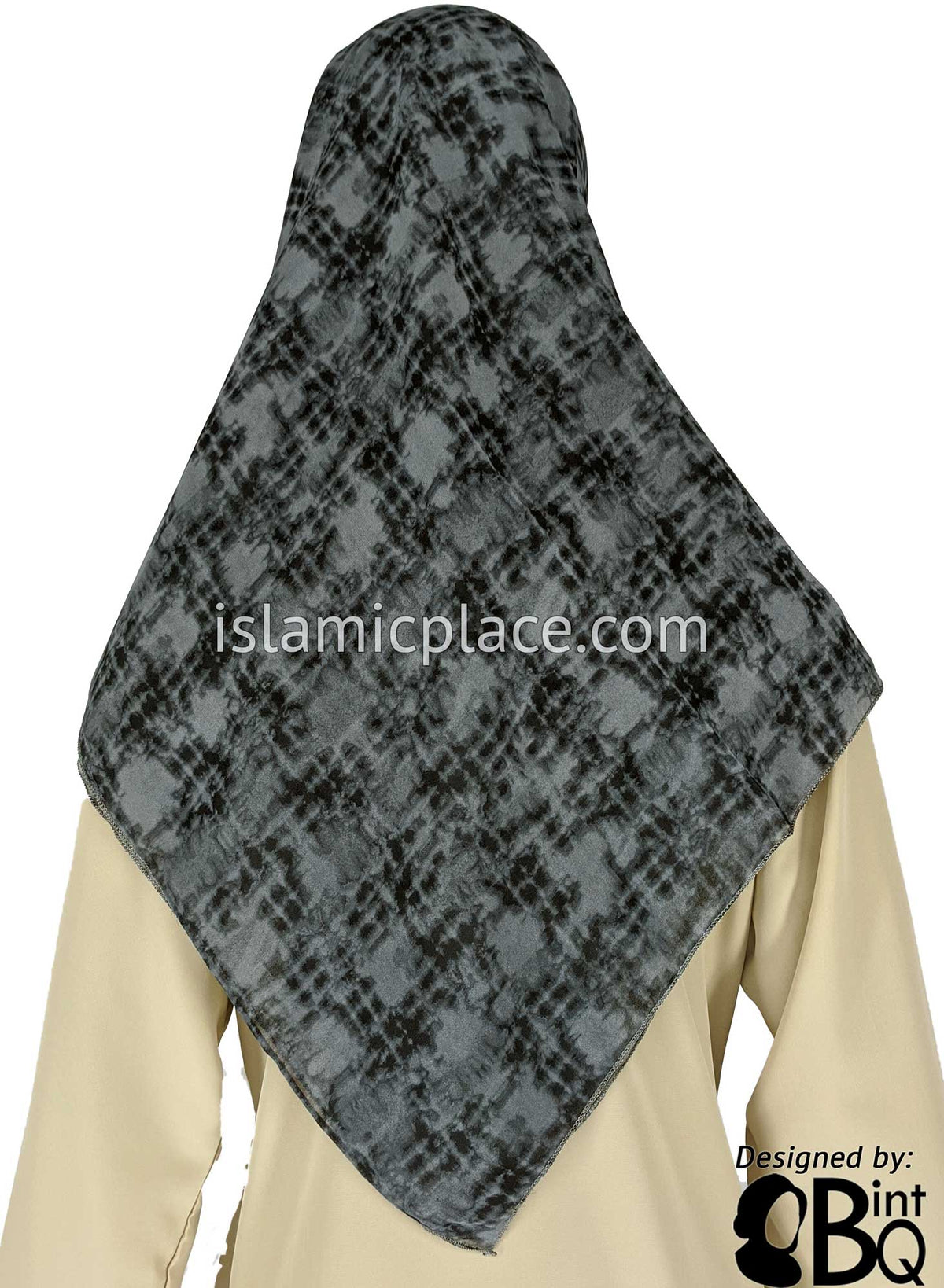 Charcoal Gray Checkered X-ray Design - 45&quot; Square Printed Khimar