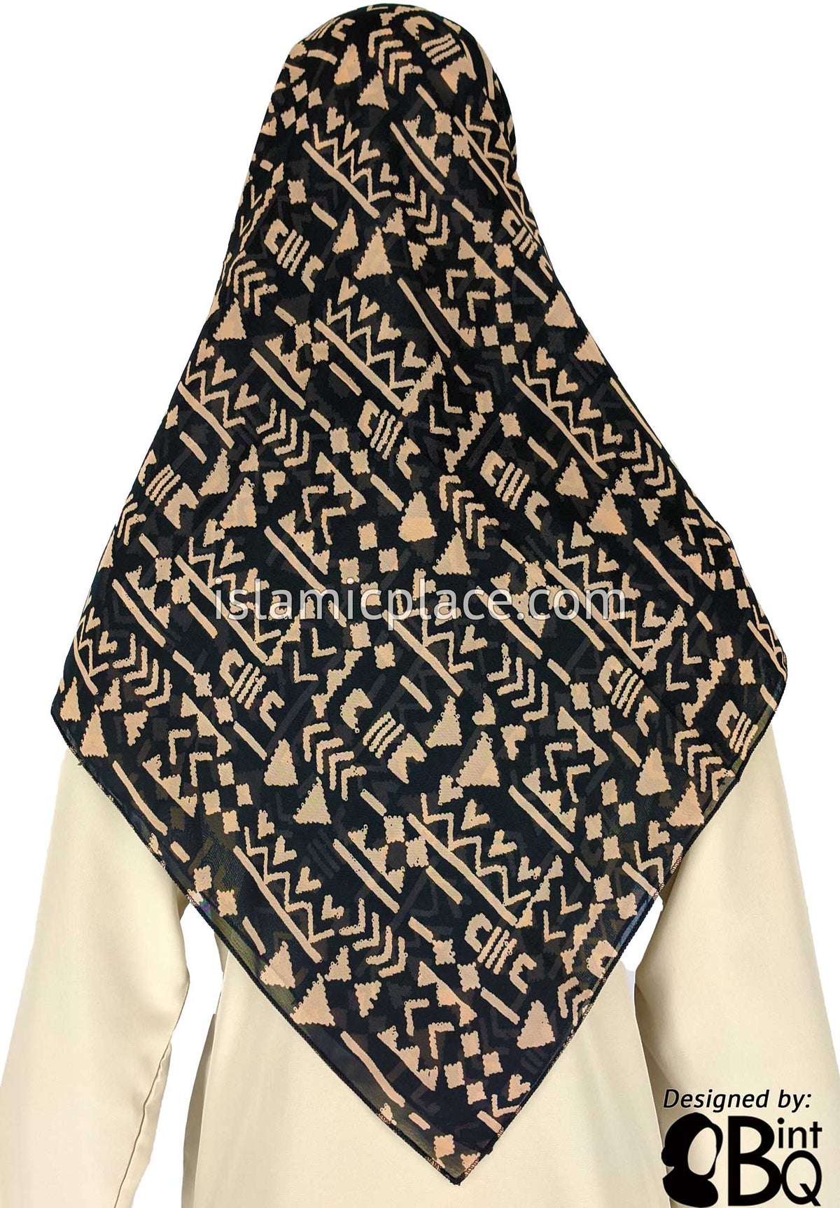 Black with Tan Hieroglyph Design - 45&quot; Square Printed Khimar