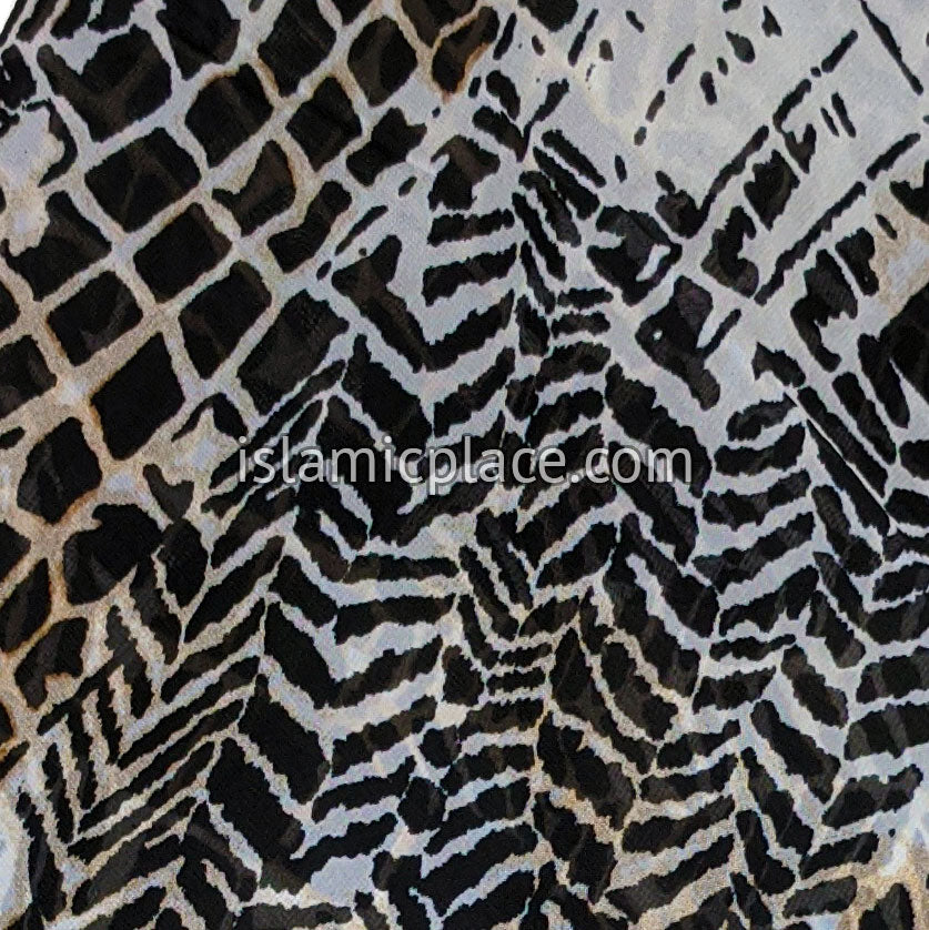 Black, Tan and White Vines and Blocks Design - 45" Square Printed Khimar