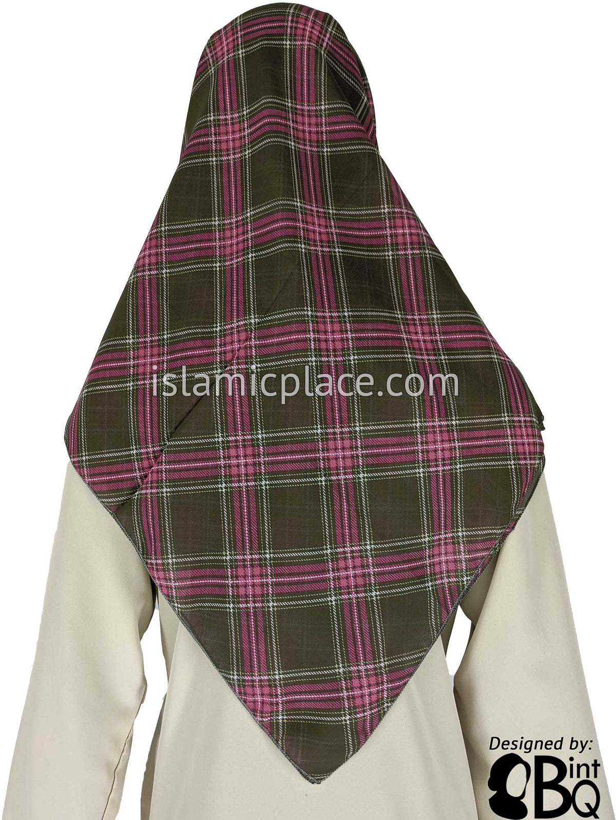 Henna Brown, Pink and Green Plaid - 45&quot; Square Printed Khimar