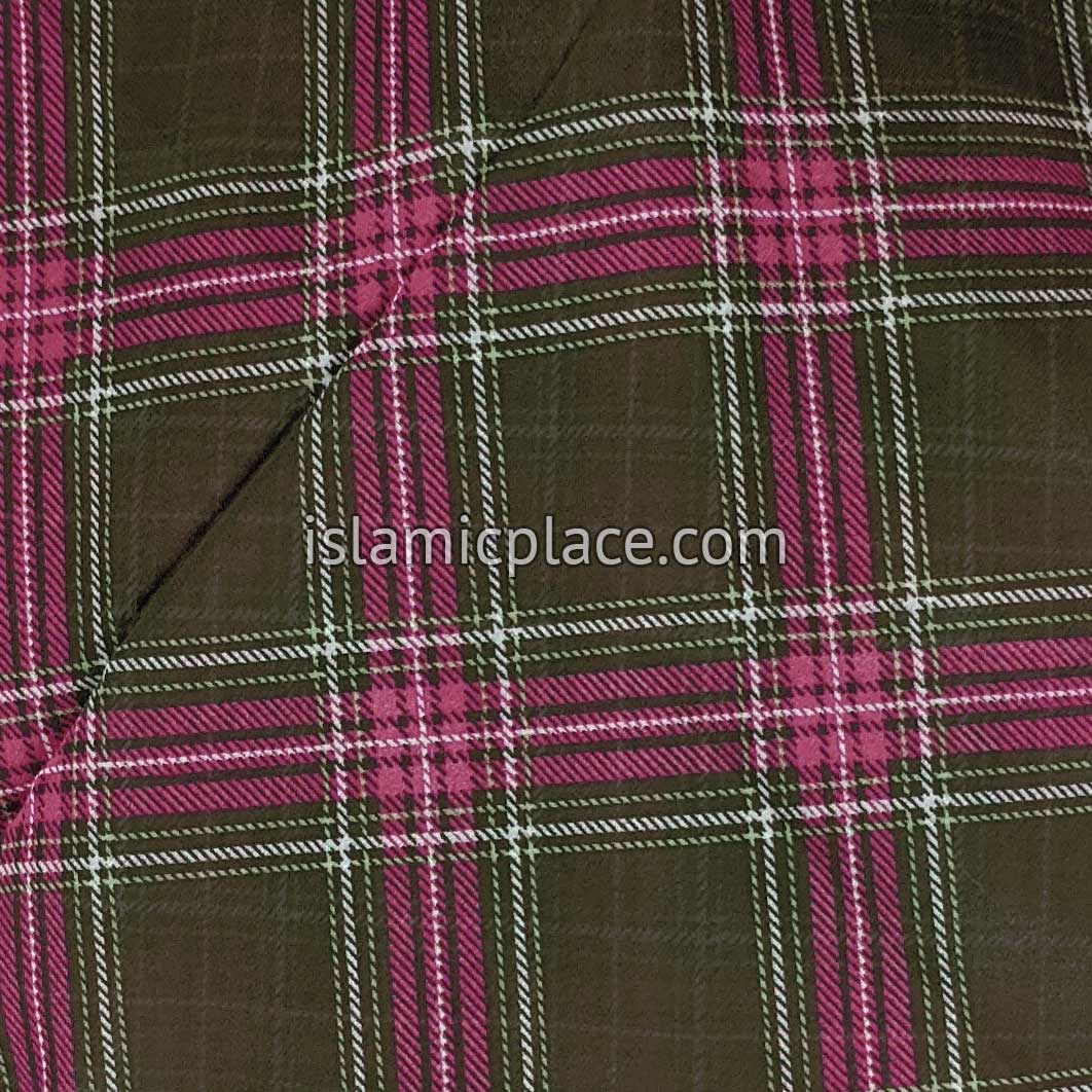 Henna Brown, Pink and Green Plaid - 45" Square Printed Khimar