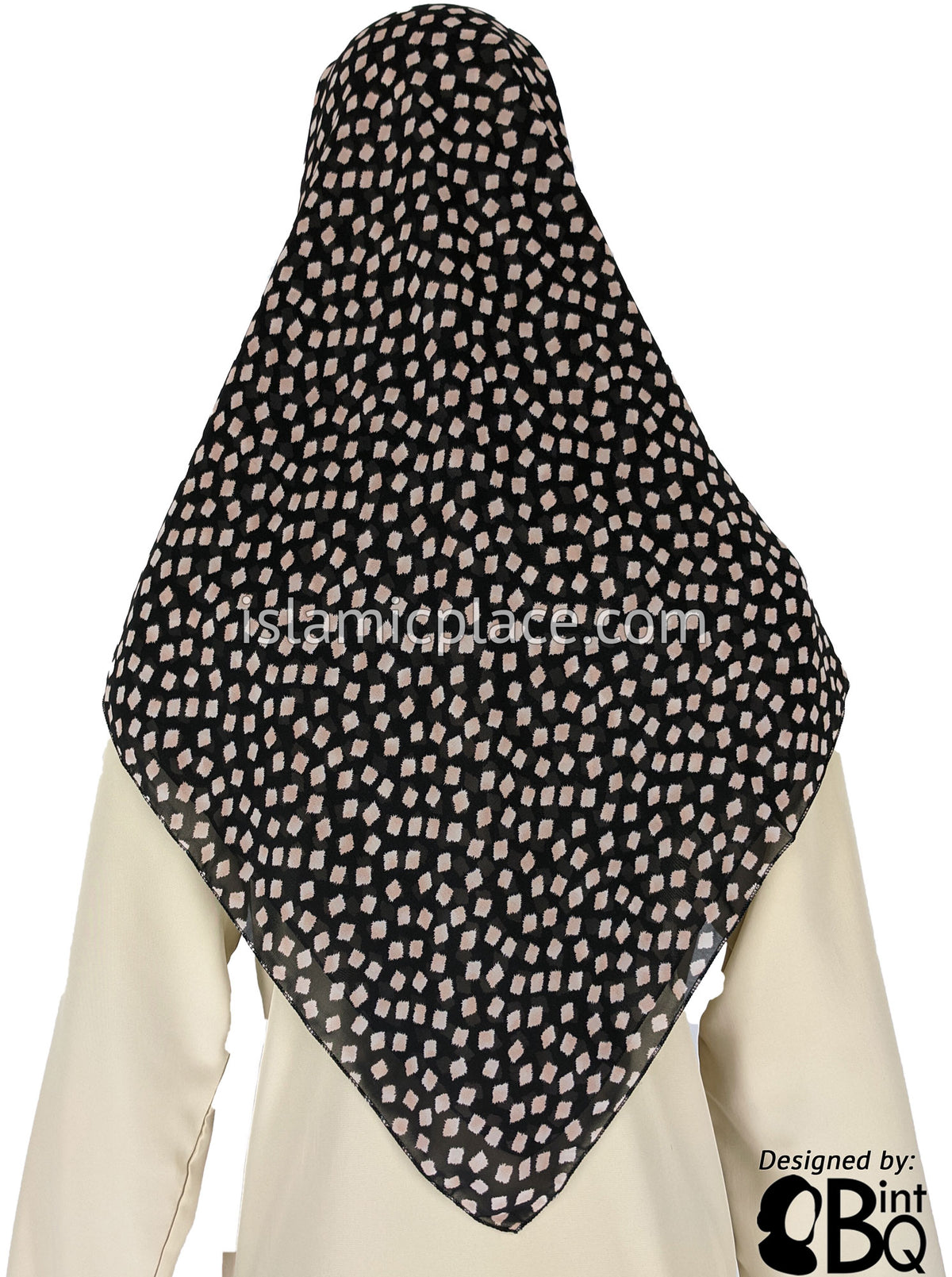 Black with Tan Square Confetti - 45&quot; Square Printed Khimar