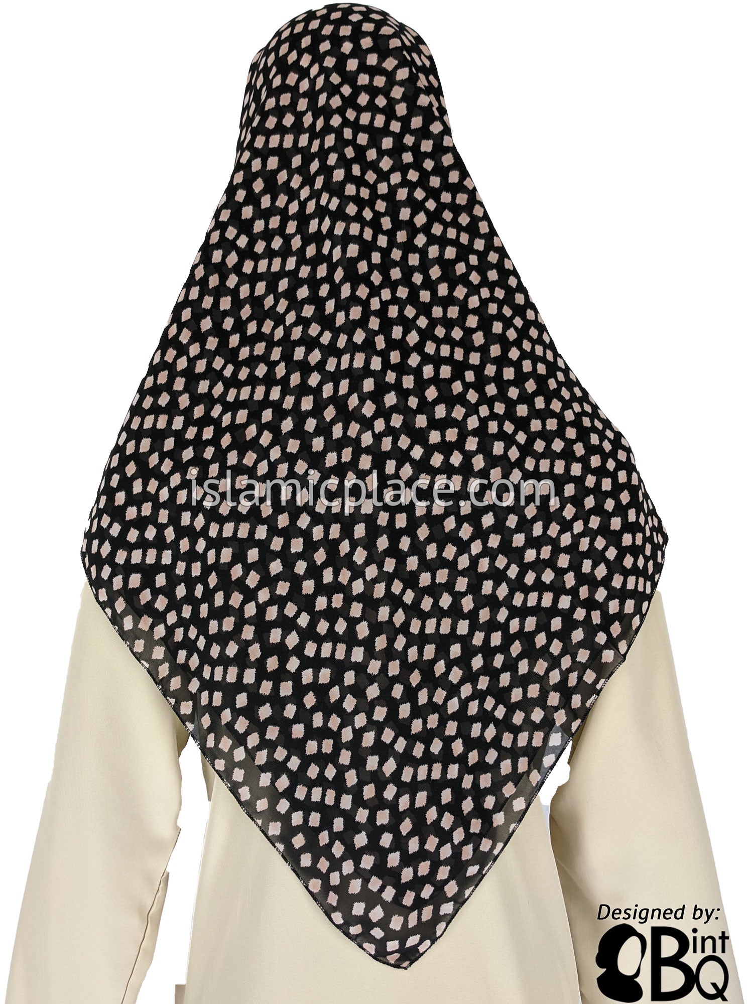 Black with Tan Square Confetti - 45" Square Printed Khimar