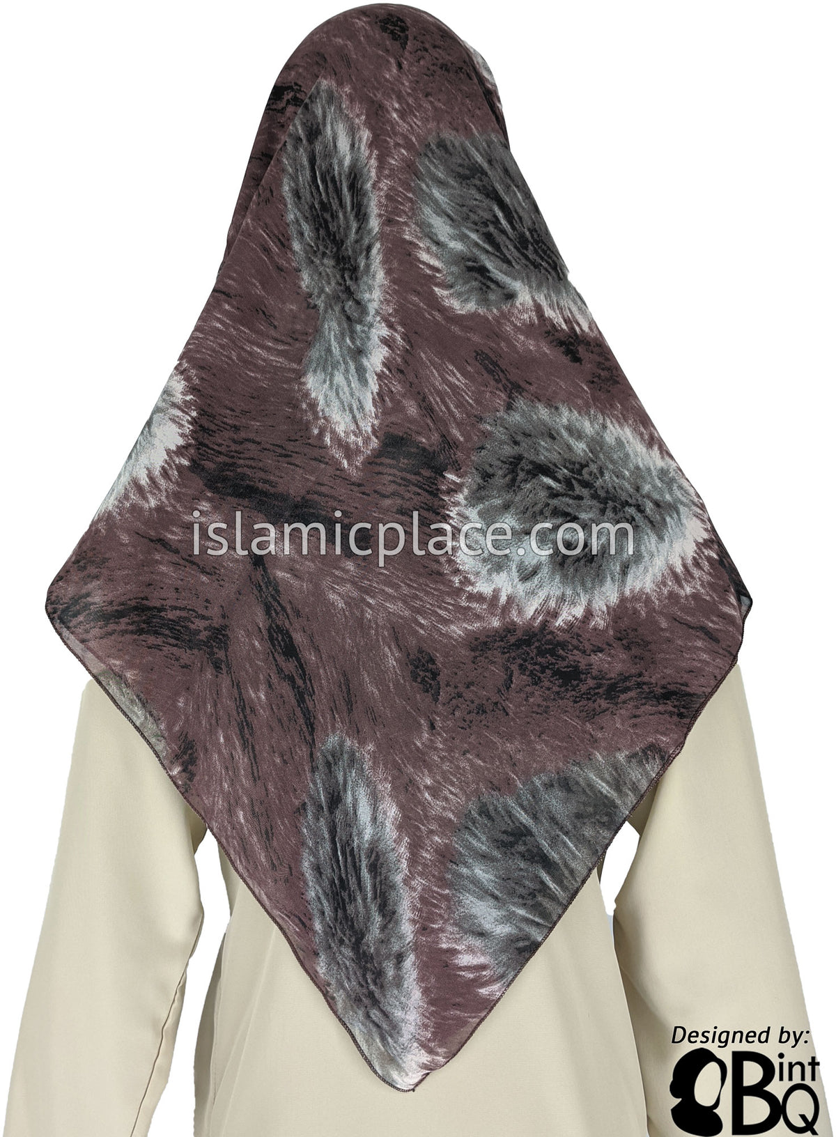 Taupe Mauve with Black and Gray Feathers - 45&quot; Square Printed Khimar