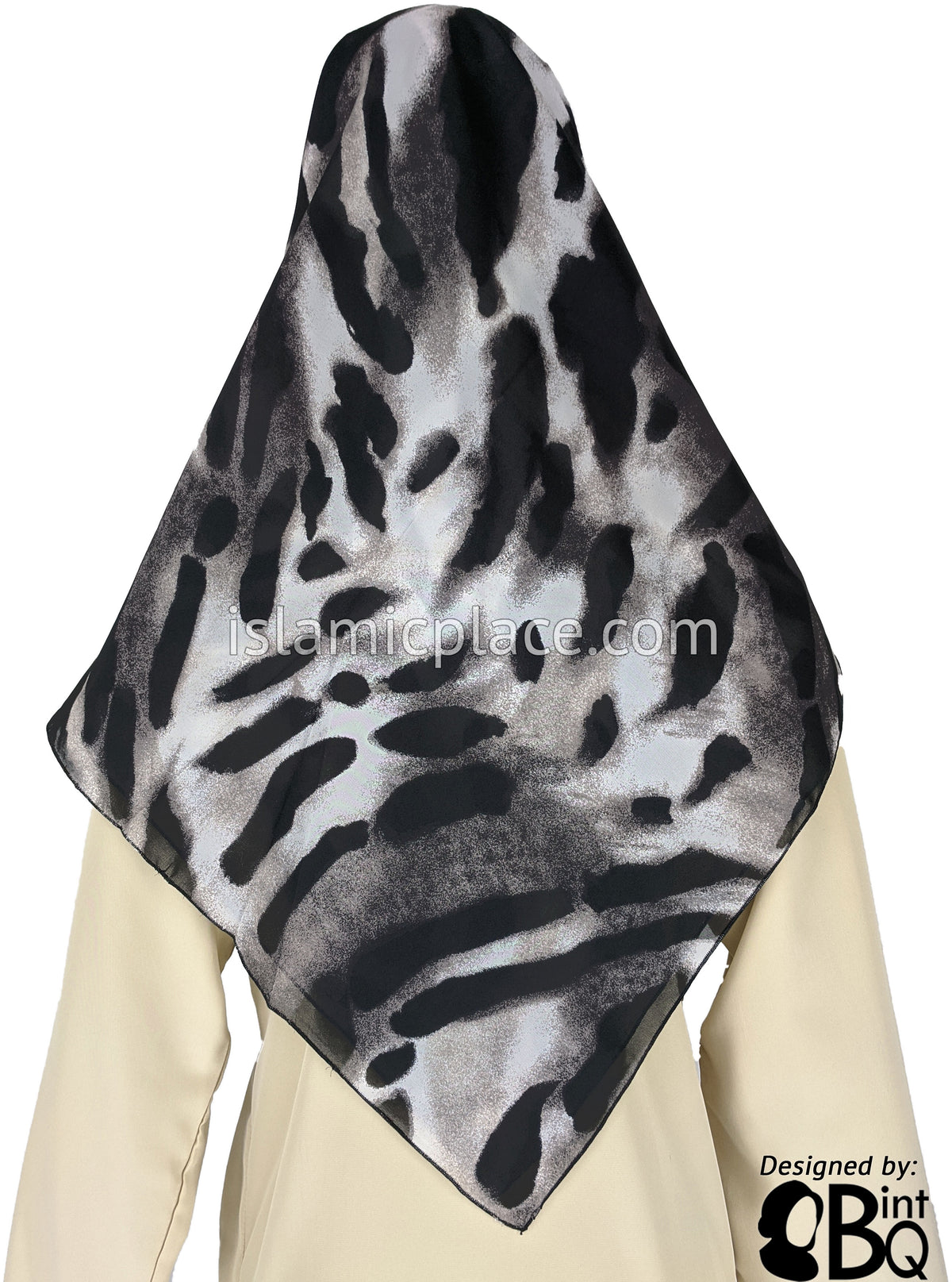 Black, Plum, Gray and White Broad Strokes - 45&quot; Square Printed Khimar