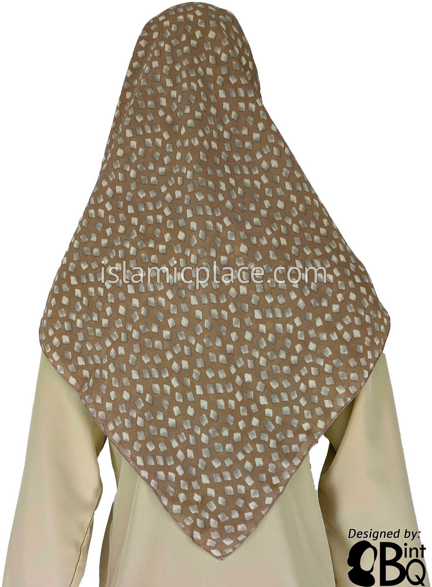 Tan with Cream and Gray Square Confetti - 45" Square Printed Khimar