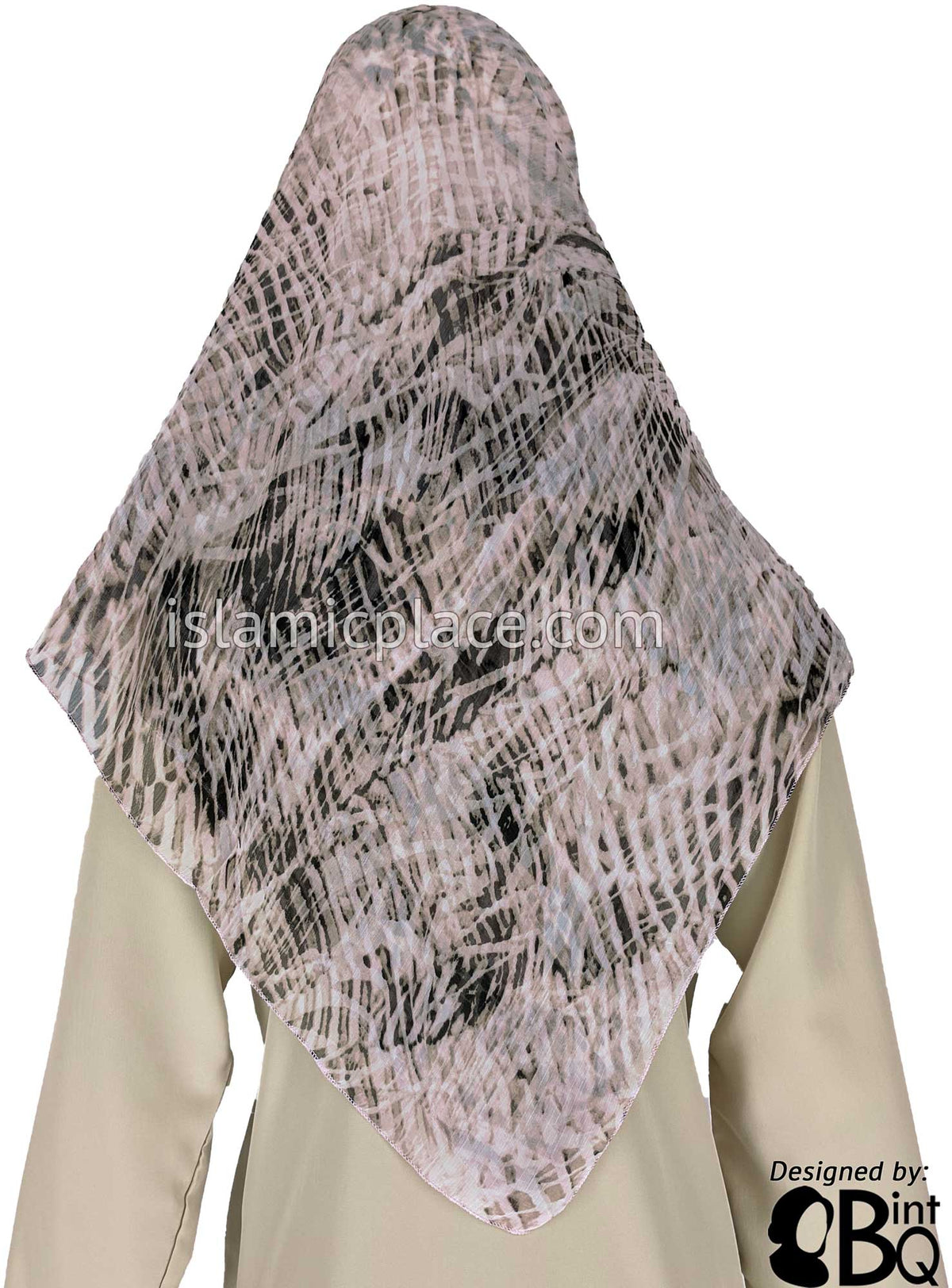 Combing Through Pink, Khaki and Black - 45&quot; Square Printed Khimar