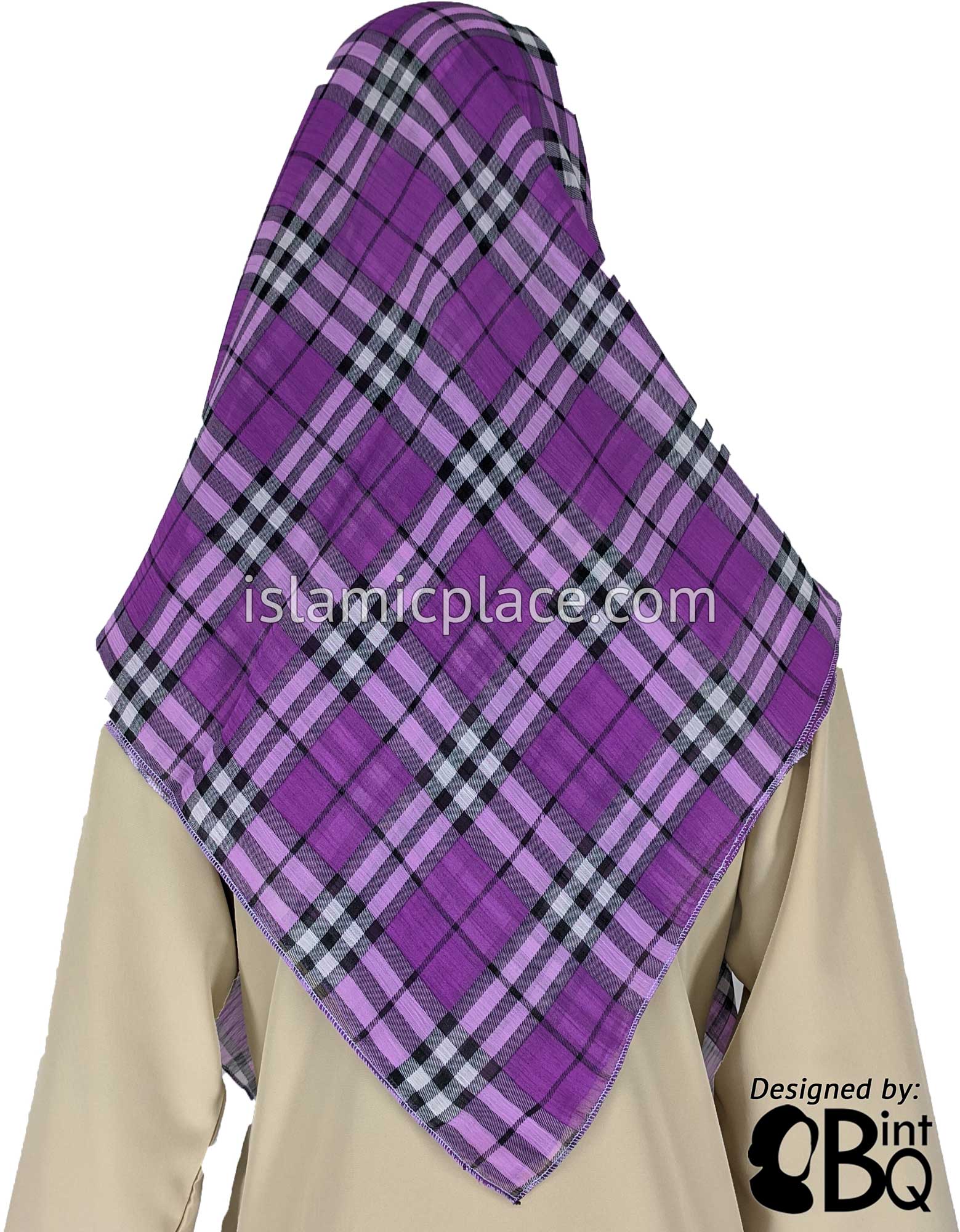 Purple, Lavender, Black and White Plaid - 45" Square Printed Khimar