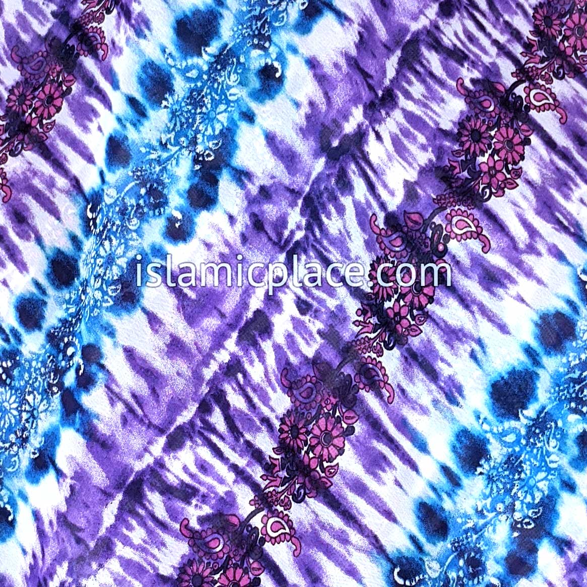 Blue, Purple, White and Fuchsia Paisley Tie Dye Design - 45" Square Printed Khimar