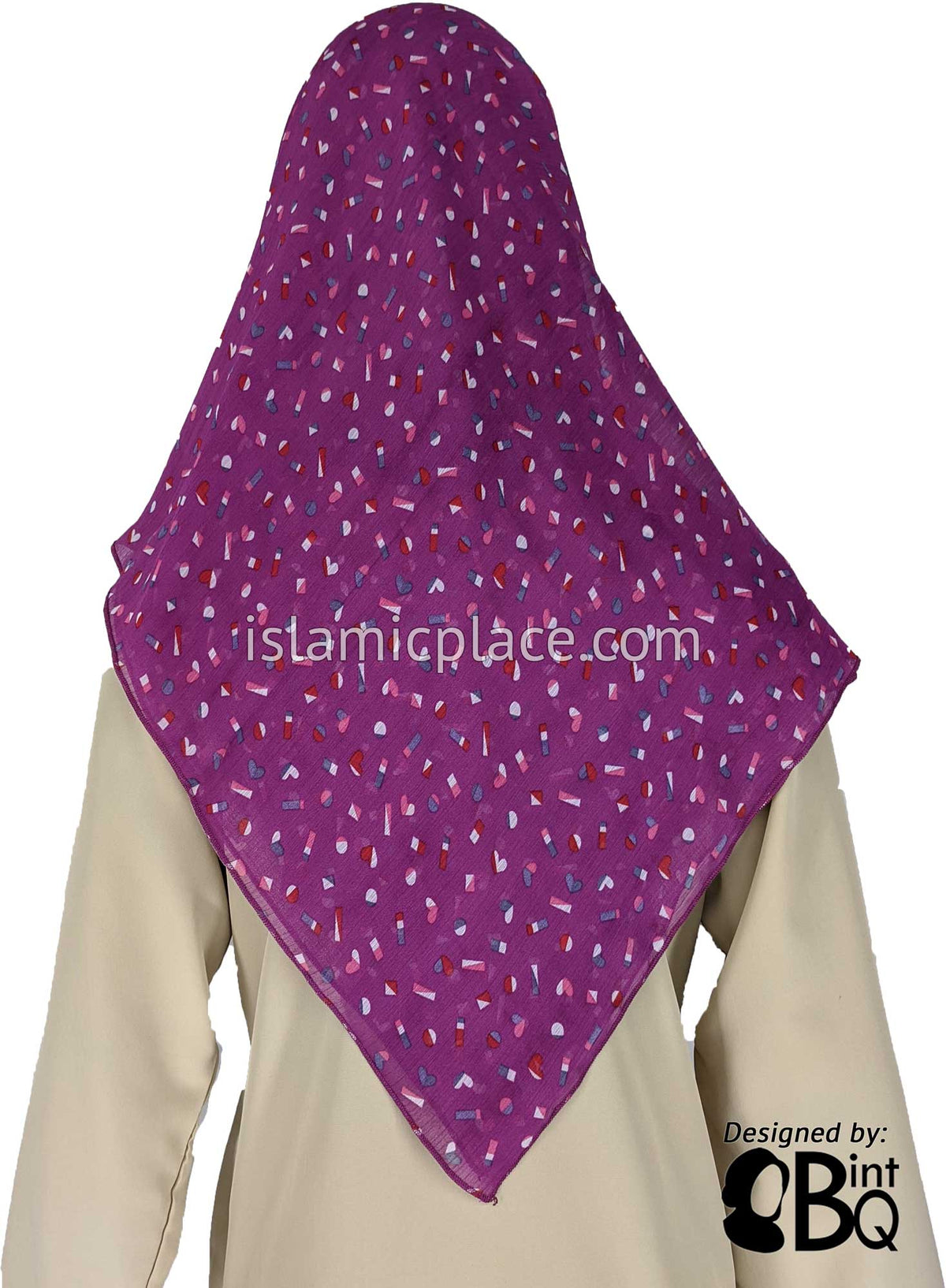 Confetti including Hearts on Magenta - 45&quot; Square Printed Khimar