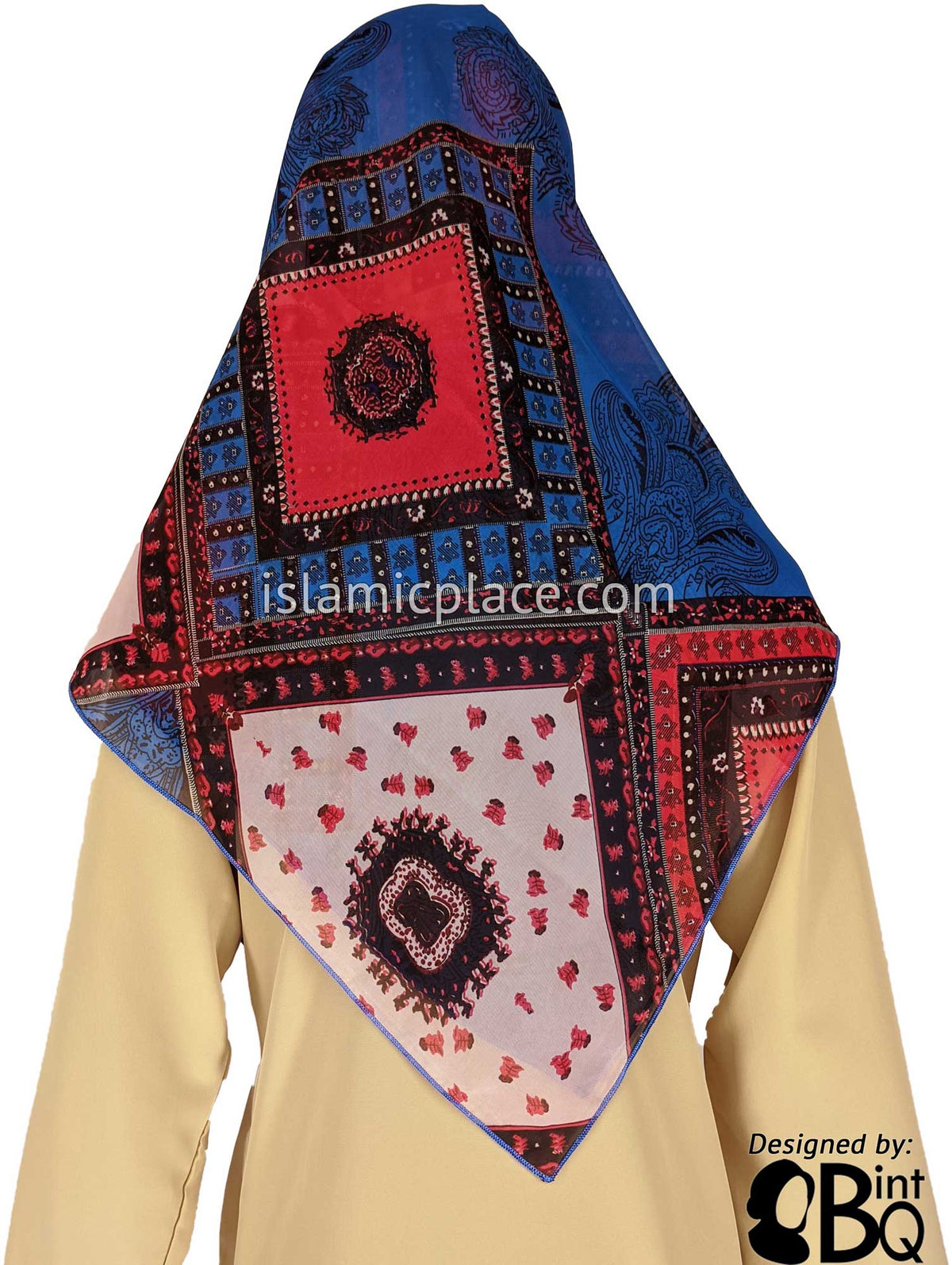 Royal Blue, Red, Black, and Pink Mosaic Large Tile Design - 45&quot; Square Printed Khimar